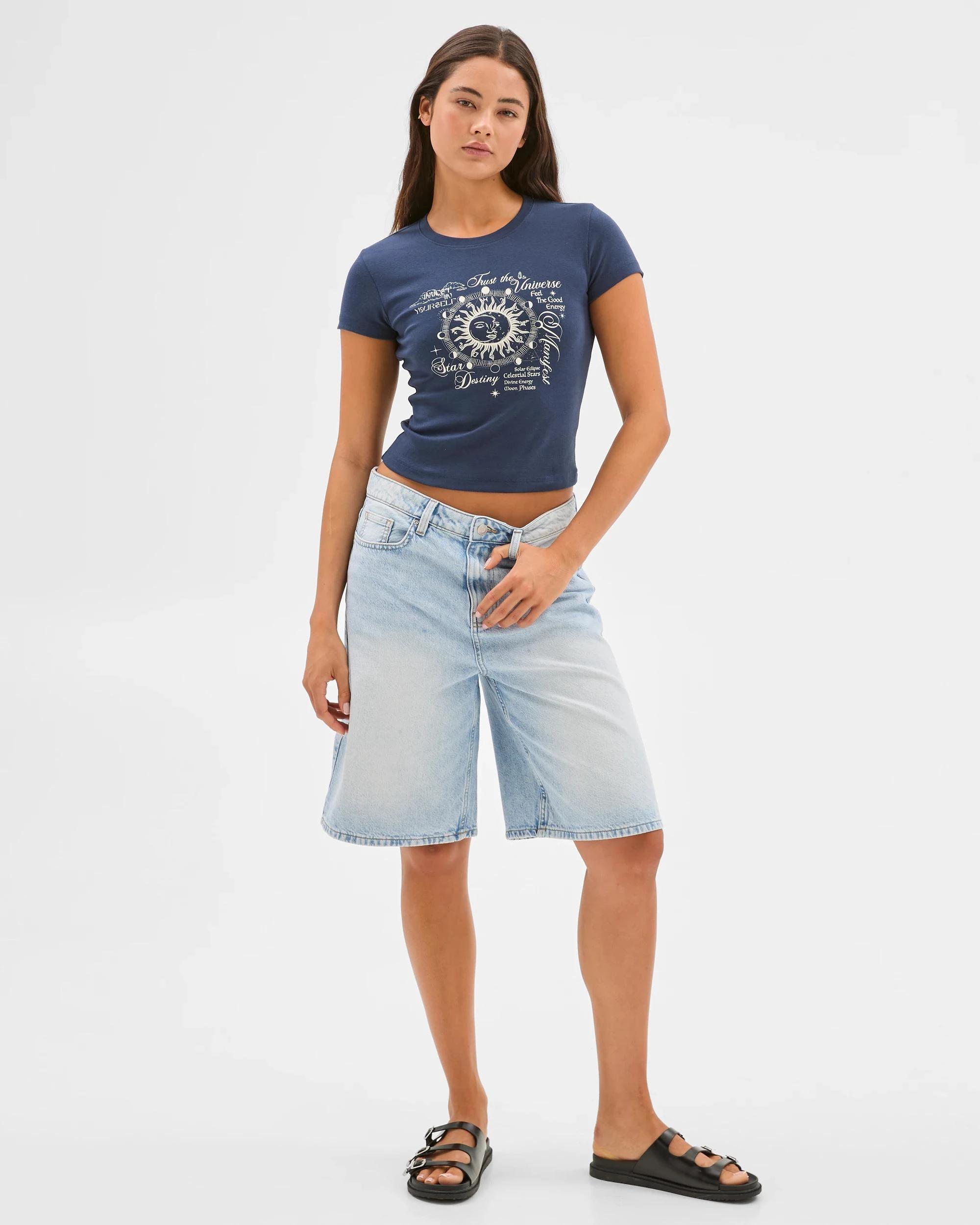 1 Australian Cotton Graphic Baby Crop T-Shirt - Lily Loves NAVY STAR DESTINY, 1 of 6