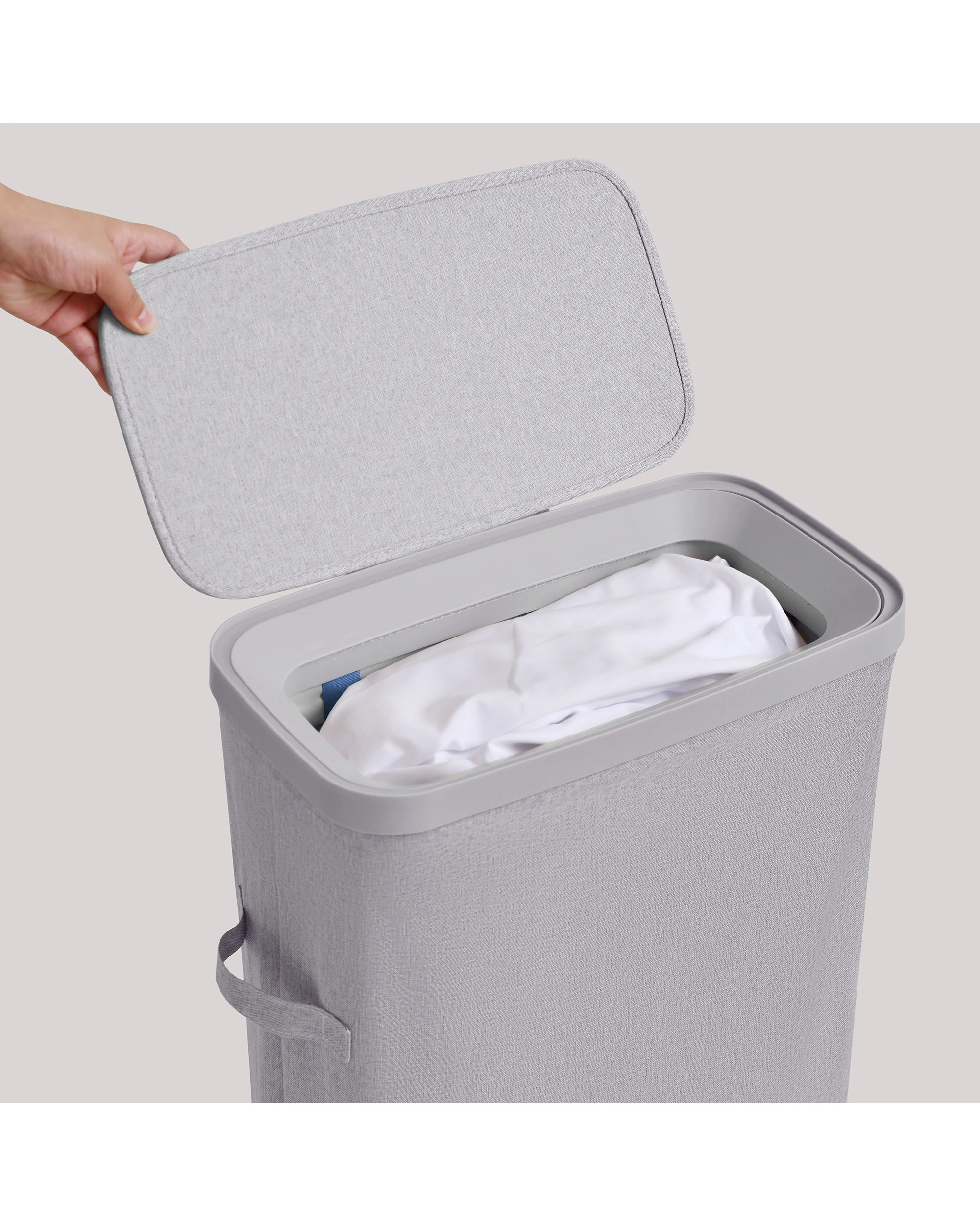 4 Sherwood Voyager Slim Laundry Hamper 40L Faux Linen 22x39x67cm - Grey, 4 of 9