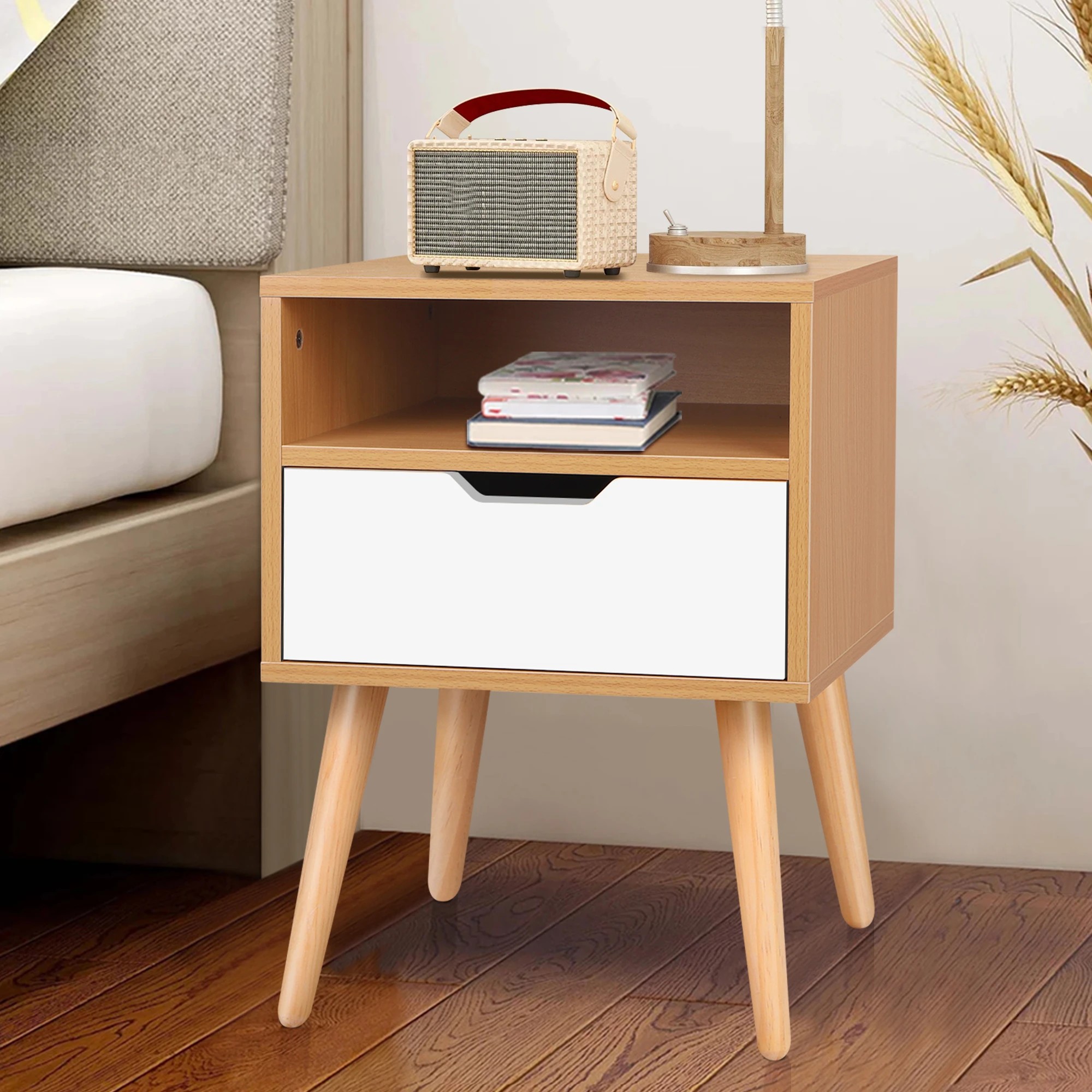 4 Alfordson Bedside Table Nightstand Side Storage Cabinet Scandinavian - Wood White, 4 of 9