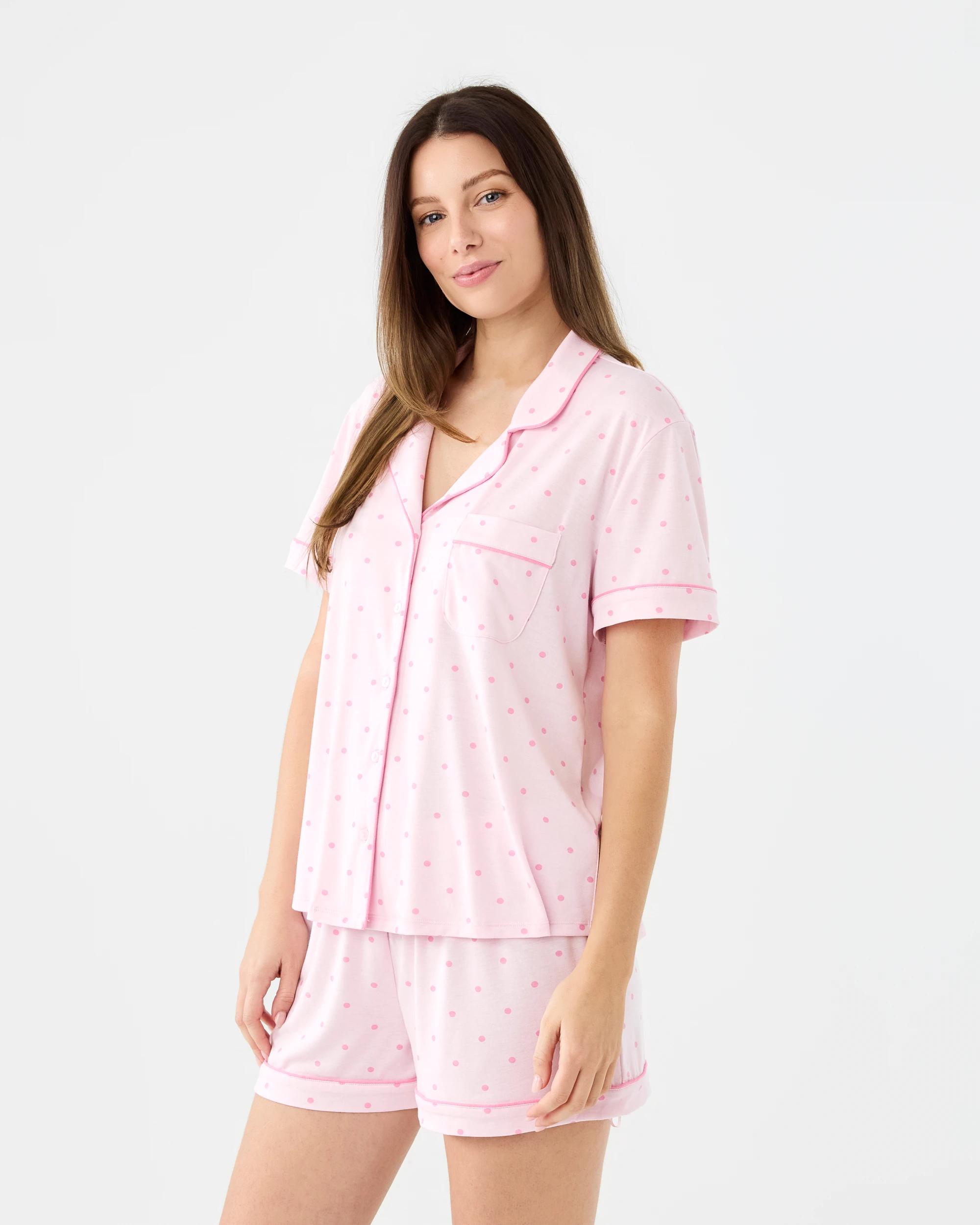 2 Short Sleeve Top and Shorts Comfort Pyjama Set Mini Spot, 2 of 7
