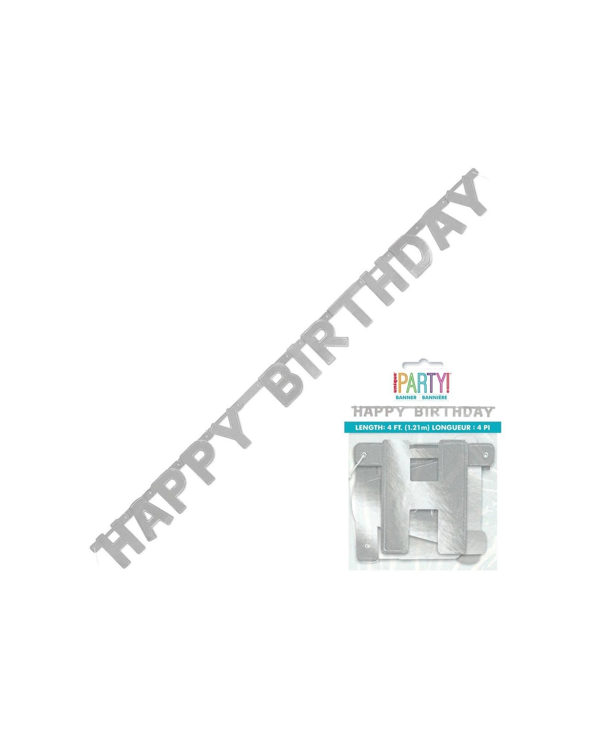 2 Meteor Party Happy Birthday Deluxe Jointed Banner Decoration - Silver, 2 of 2
