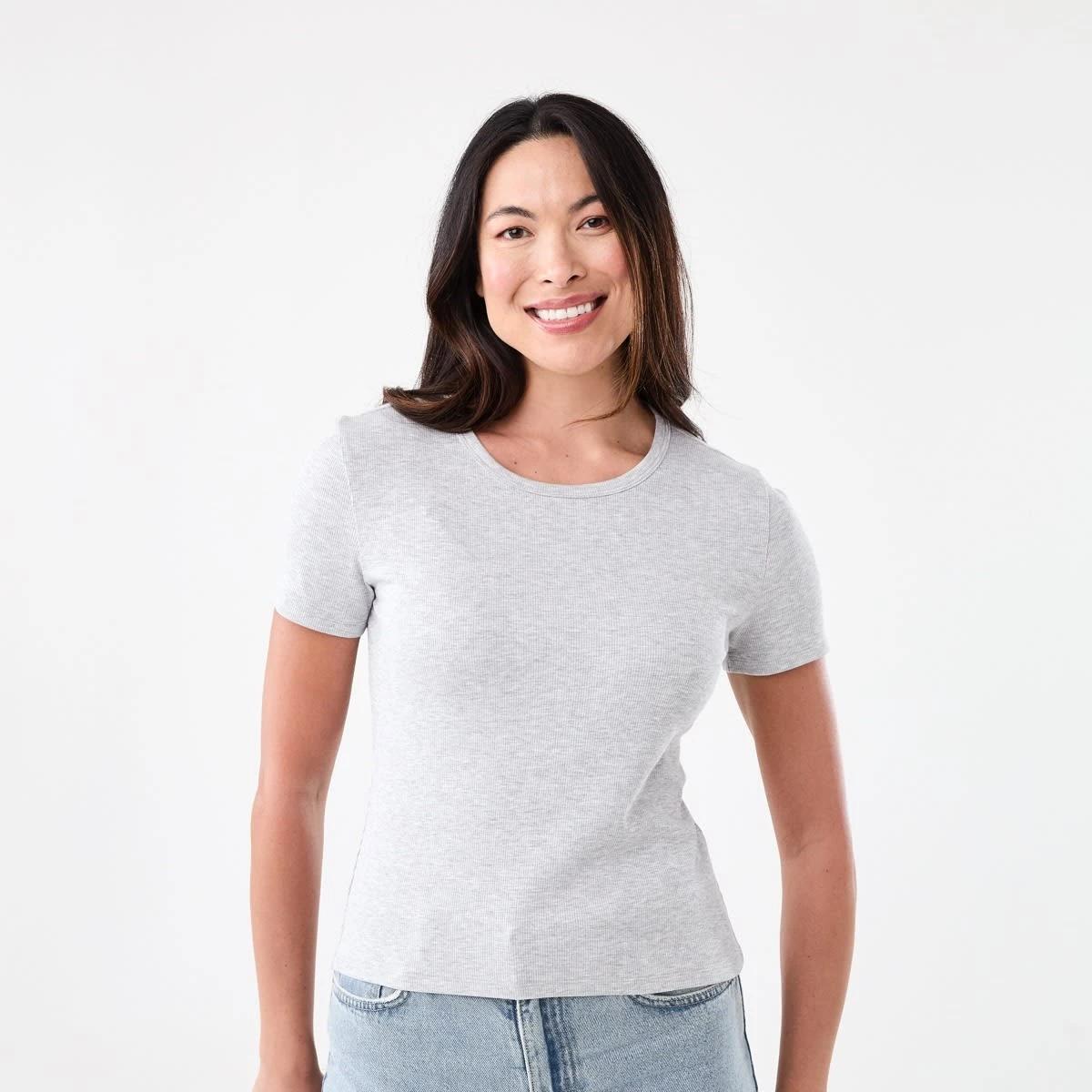 1 Short Sleeve Rib Crew Neck T-shirt SILVER MARLE, 1 of 5