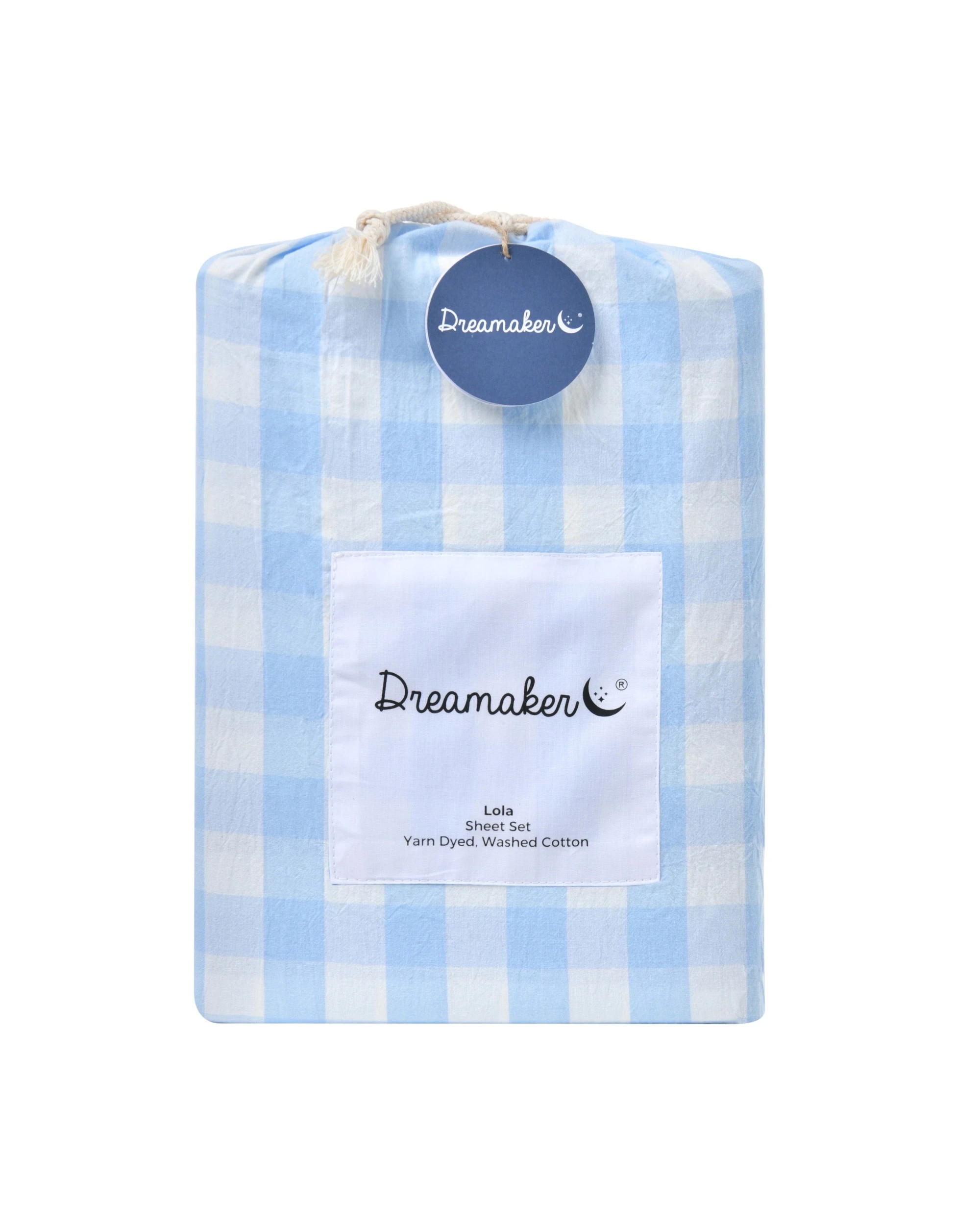 6 Dreamaker Lola Yarn Dyed Washed Cotton Gingham Sheet Set - Queen Bed - Sky, 6 of 6