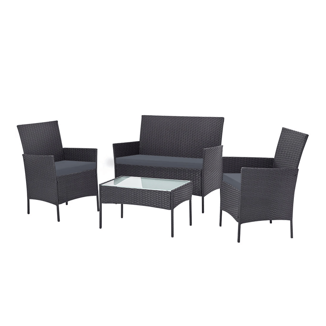 1 Gardeon 4 Seater Outdoor Sofa Set with Storage Cover Wicker Table Chair DarkGrey - Grey, 1 of 6