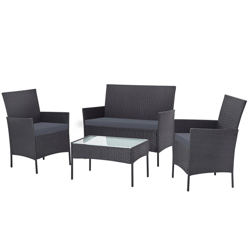 1 Gardeon 4 Seater Outdoor Sofa Set with Storage Cover Wicker Table Chair DarkGrey - Grey, 1 of 5
