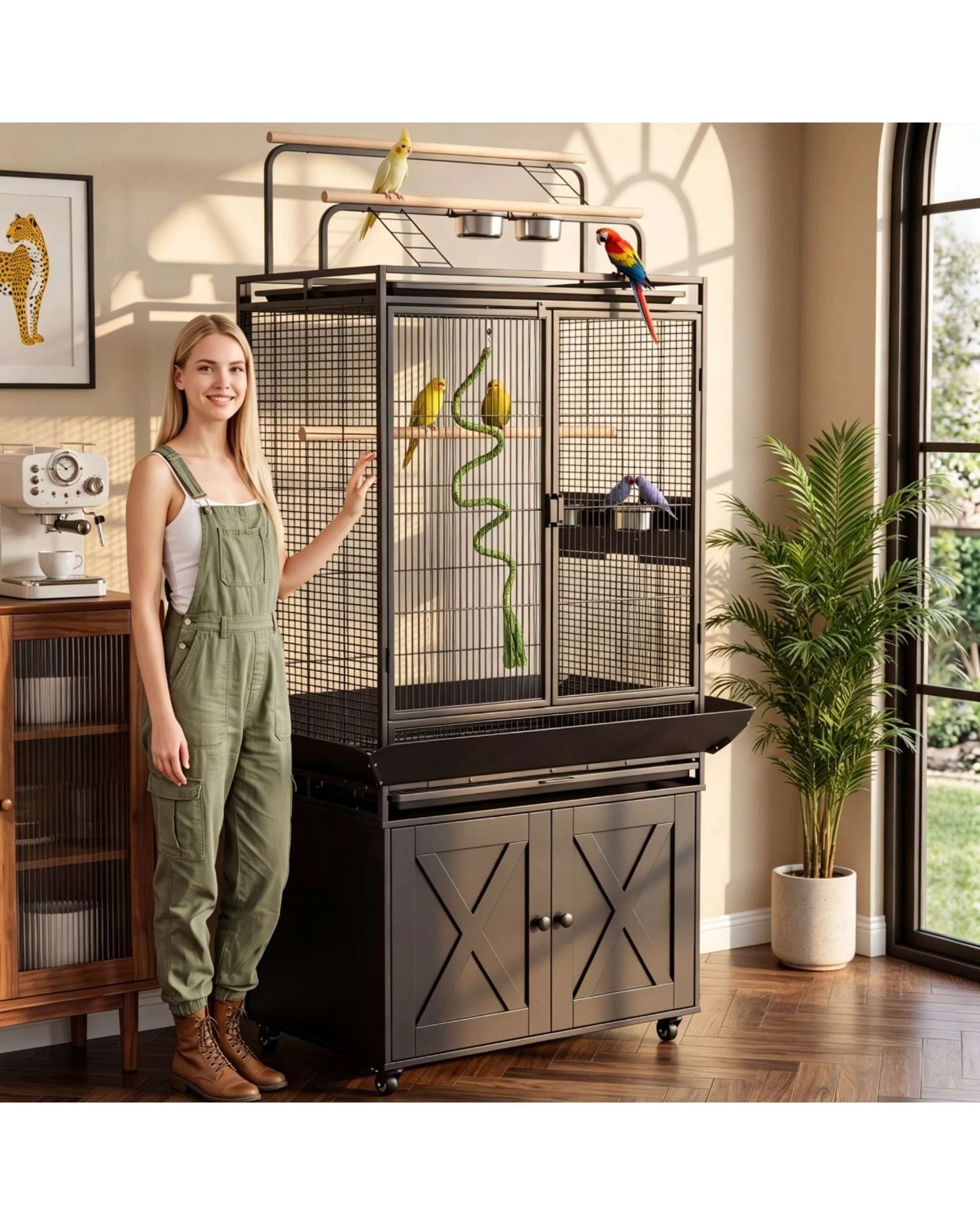 2 Advwin 176cm Extra Large Bird Cage with Play Top & Storage Cabinet, 2 of 10