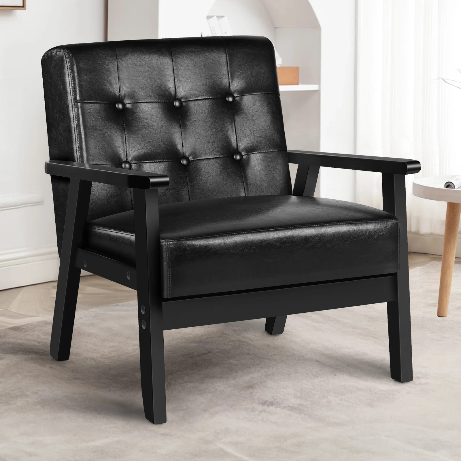 2 Alfordson Armchair Lounge Chair Tufted Accent Chair PU Leather Sofa Couch - Black, 2 of 9