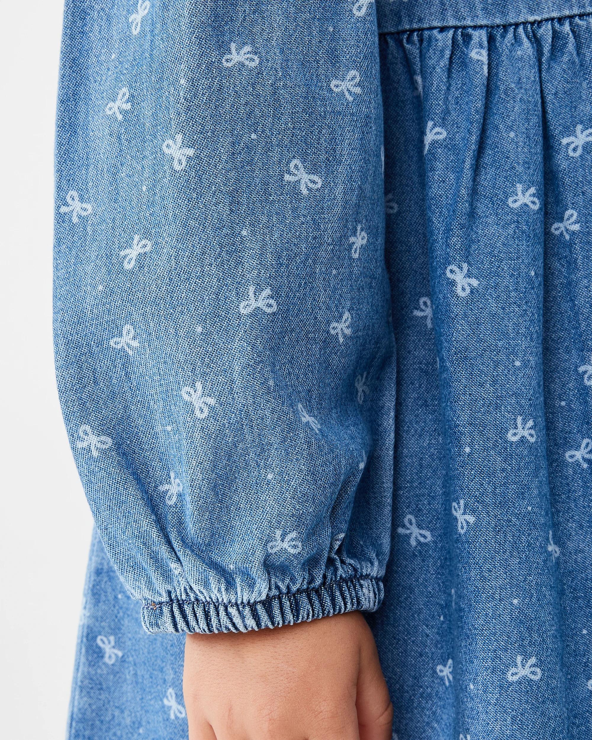 5 Long Sleeve Denim Collard Dress Blu Bow, 5 of 8