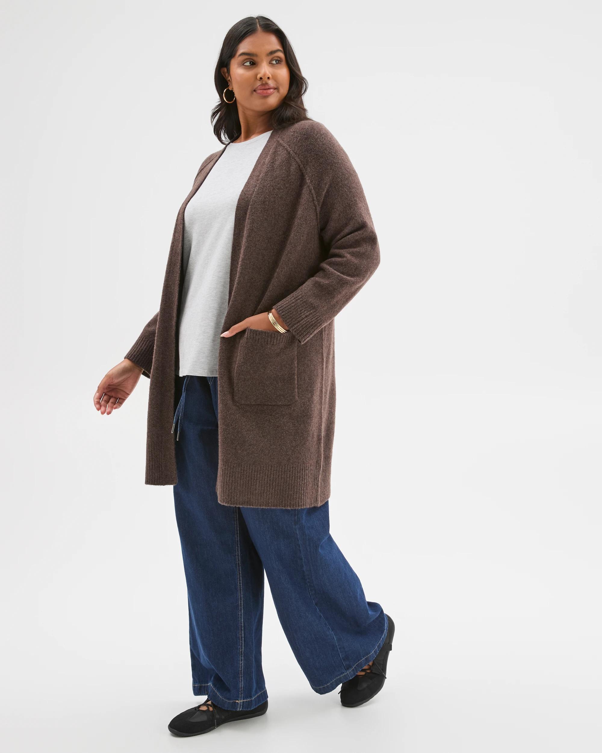 2 Target Curve Plus Size Lofty Edge To Edge Cardigan BRUNETTE, 2 of 7
