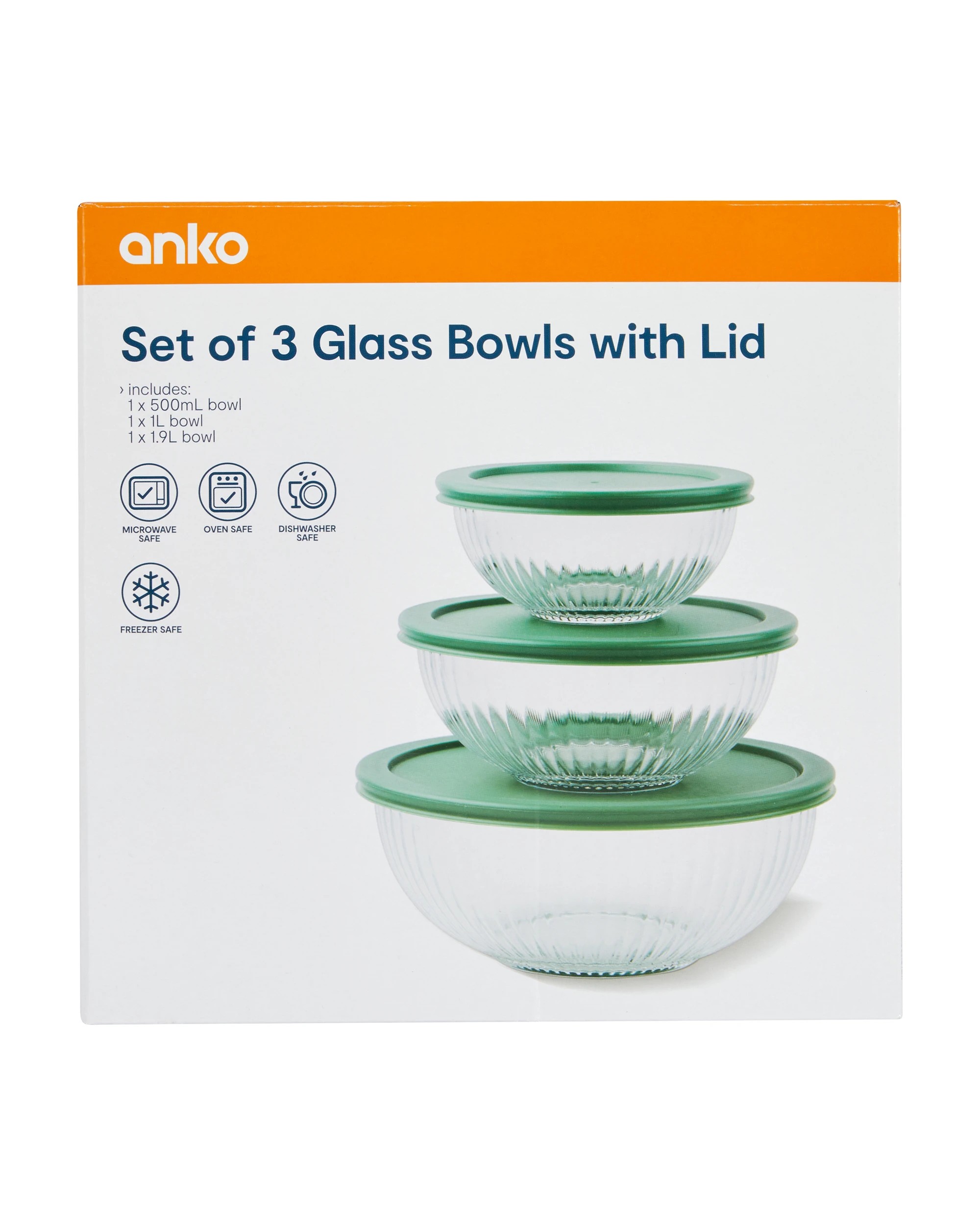 8 Set of 3 Glass Bowls with Lid, 8 of 8