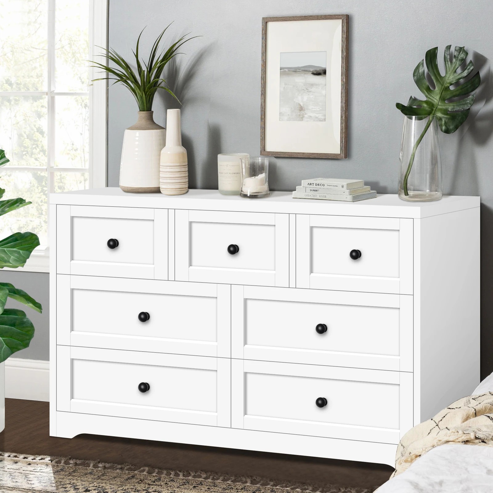 9 Alfordson 7 Chest of Drawers 2x Bedside Table Hamptons Bedroom Storage - White, 9 of 10