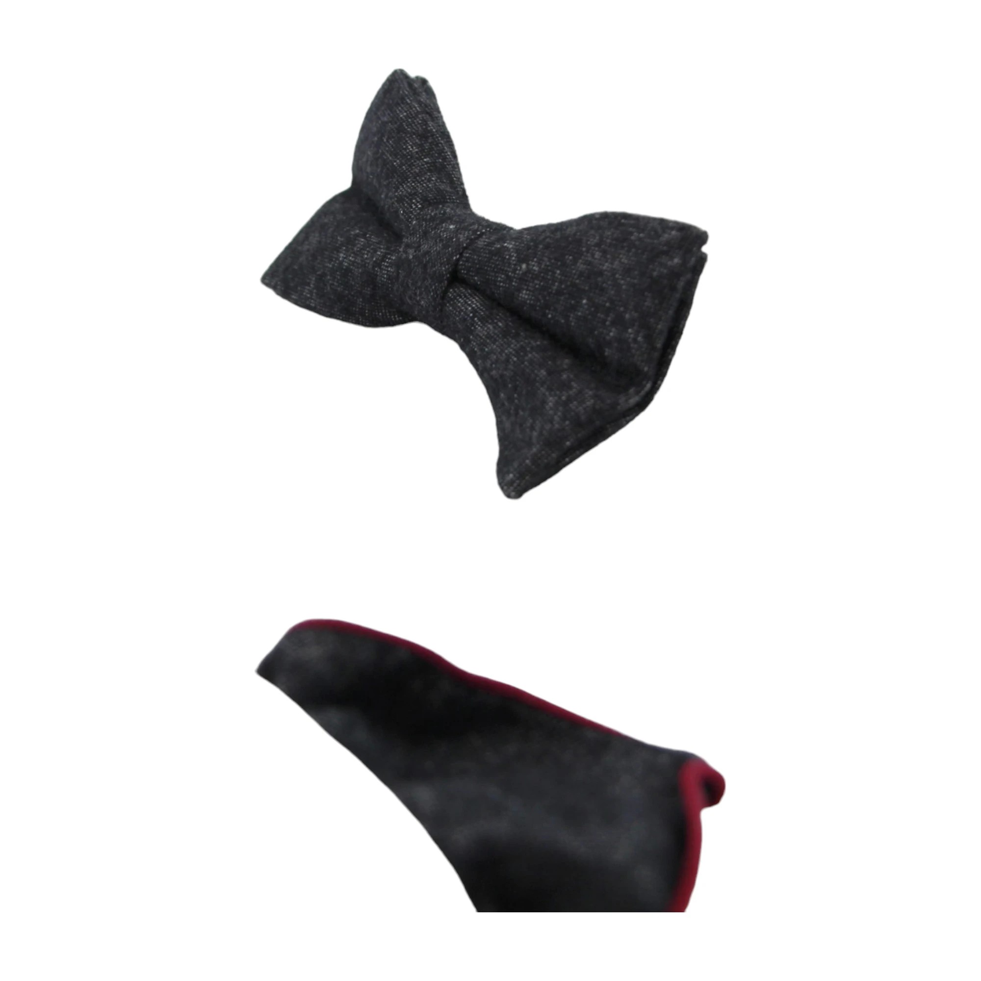 5 Zasel Mens Black Denim & Maroon Trim Cotton Bow Tie & Pocket Square Set - Multi - Multi, 5 of 5
