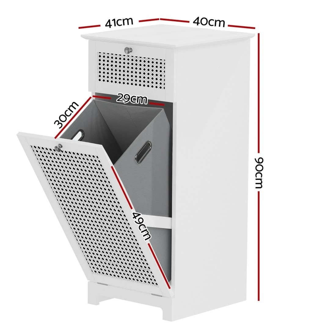 4 Artiss Laundry Hamper Cabinet Bathroom Storage - White, 4 of 8