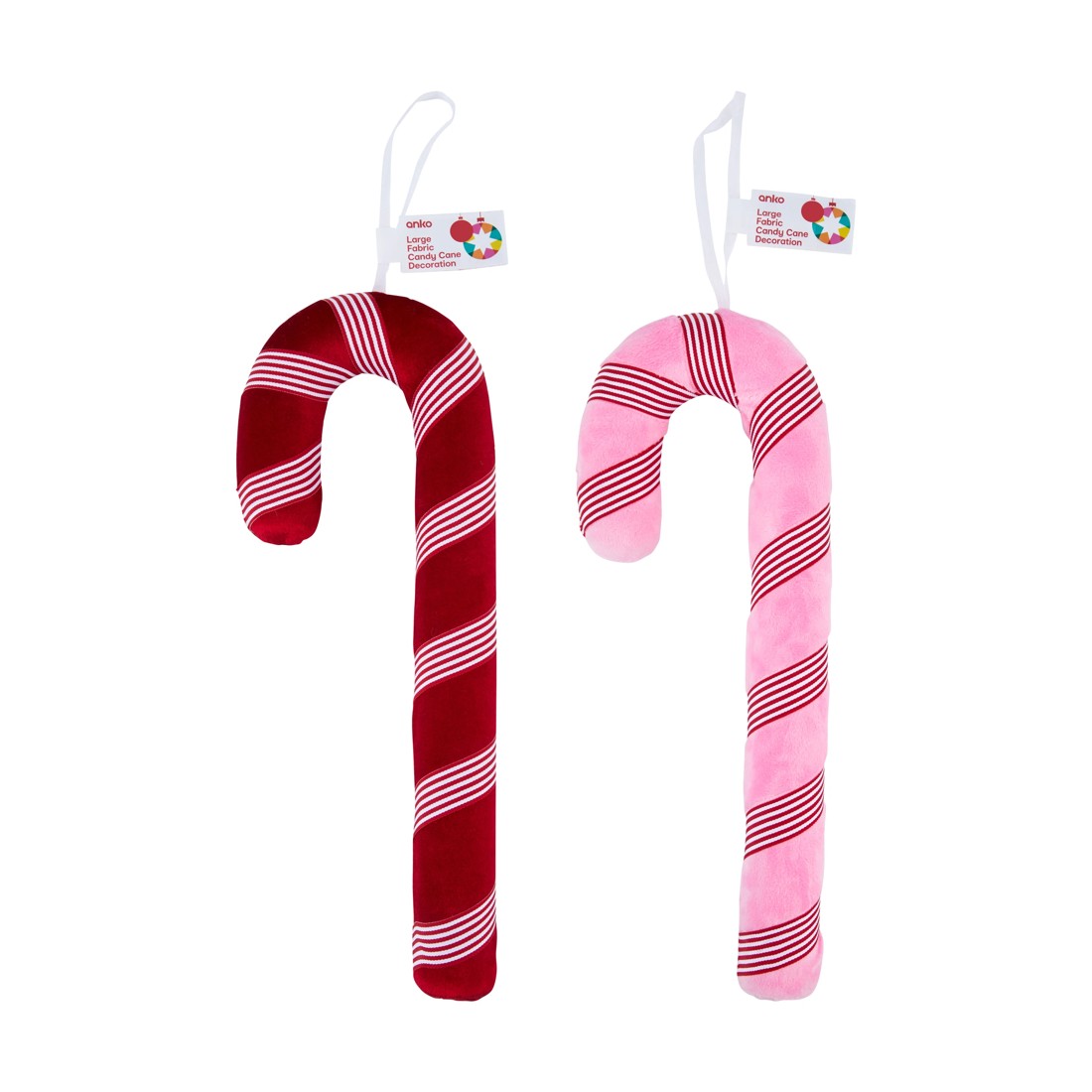 5 Large Fabric Candy Cane Decoration - Assorted, 5 of 5