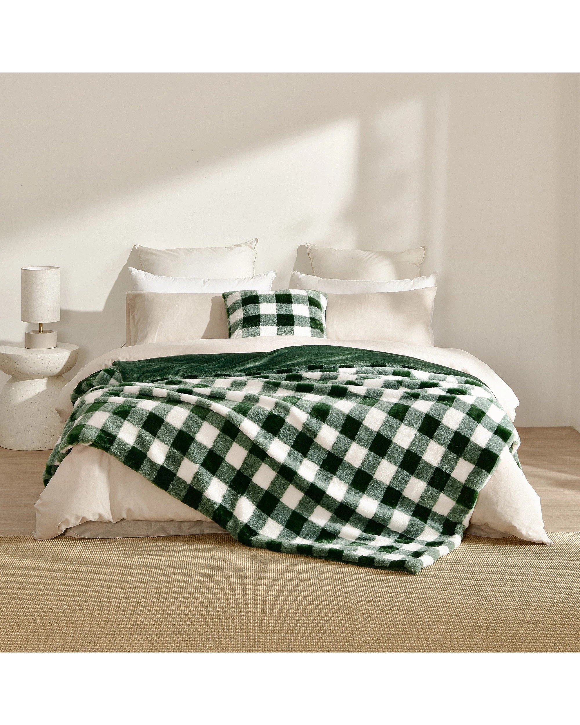 1 Dreamaker Gingham Plush Throw Blanket 180x200cm - Green, 1 of 6