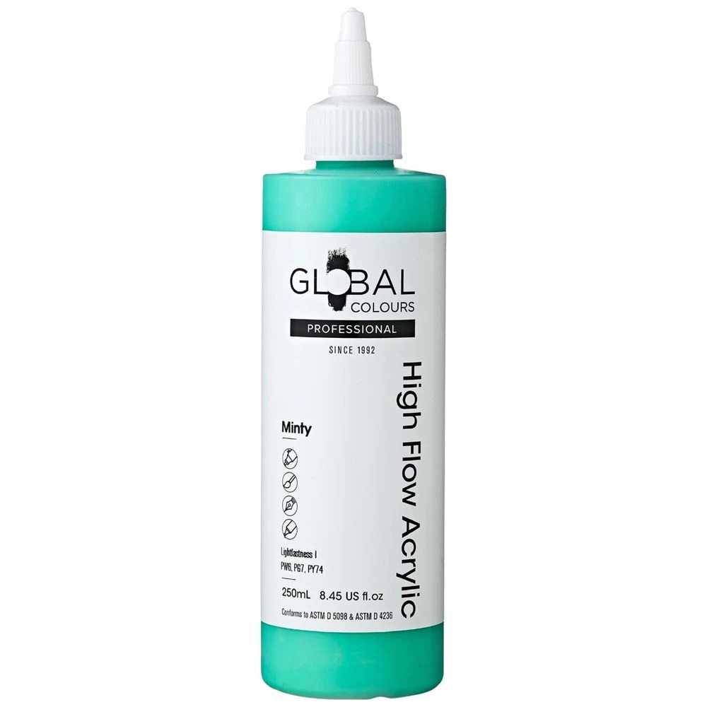 1 Global Colours High Flow Acrylic Paint 250mL Minty, 1 of 2