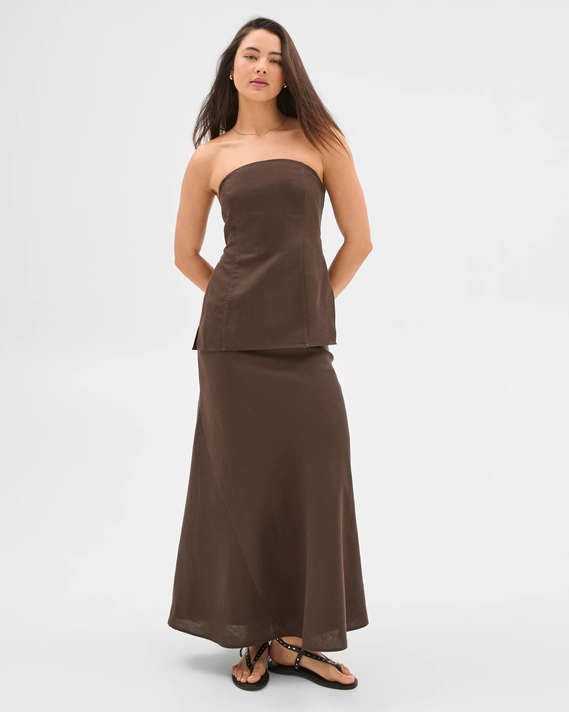1 European Linen Blend Maxi Skirt - Lily Loves DEEP BROWN, 1 of 6