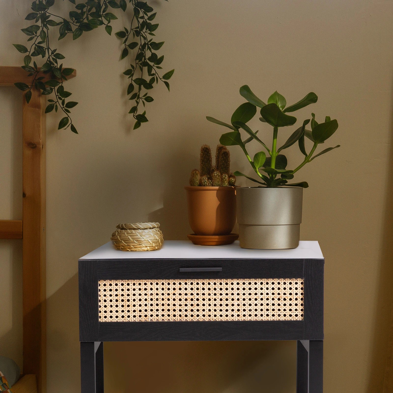 3 Casa Decor Tulum Rattan Bedside Table - Black, 3 of 10