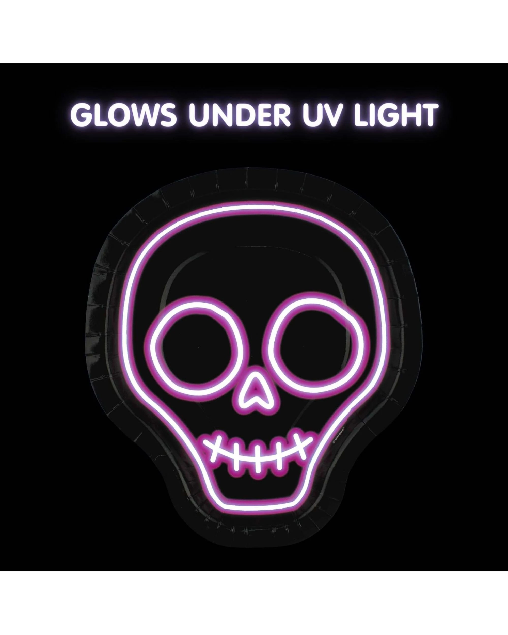 2 Unique Halloween Neon Lights Skull Paper Plates Pack of 8 - Multi, 2 of 2