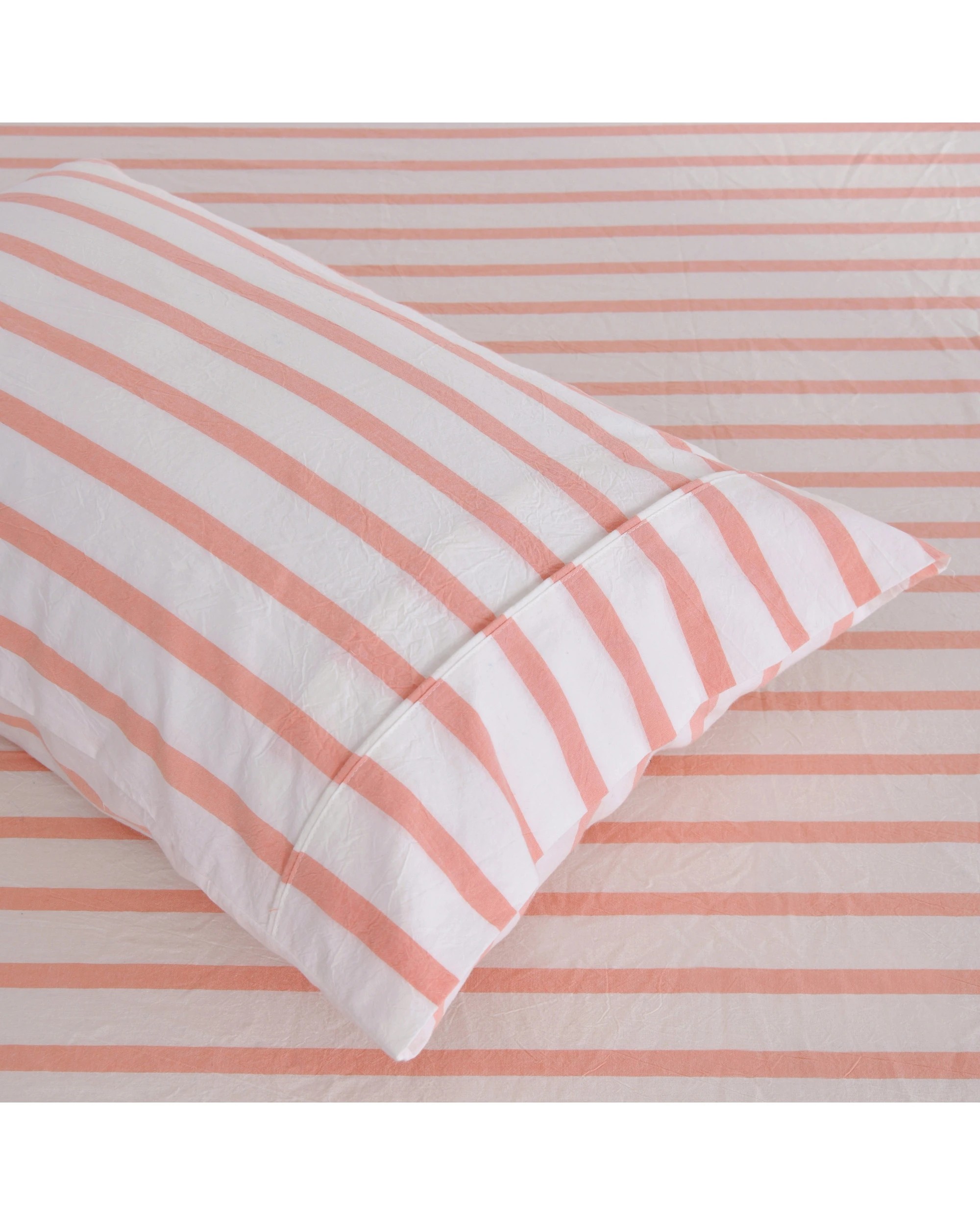 3 Dreamaker Bask Yarn Dyed Washed Cotton Striped Sheet Set - Single Bed - Coral, 3 of 7