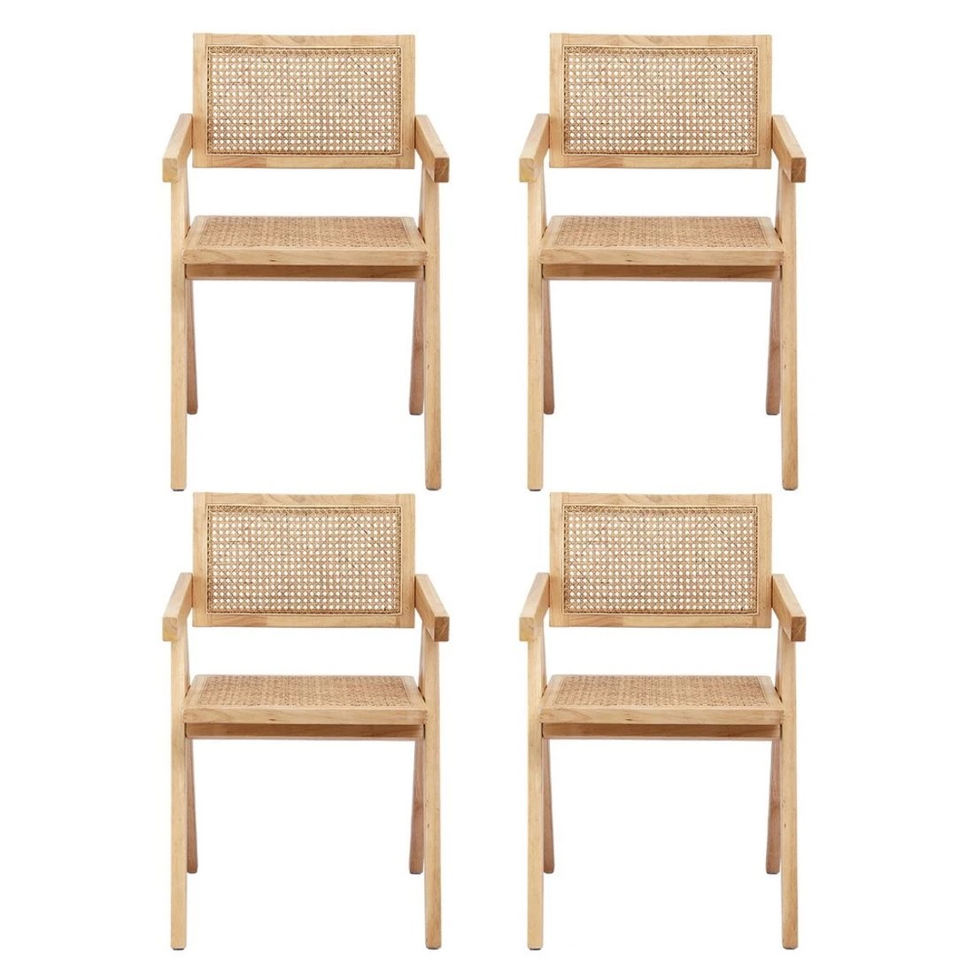 3 Artiss 4x Dining Chairs Wooden Rattan Seat Rubber Wood Frame - Natural, 3 of 6