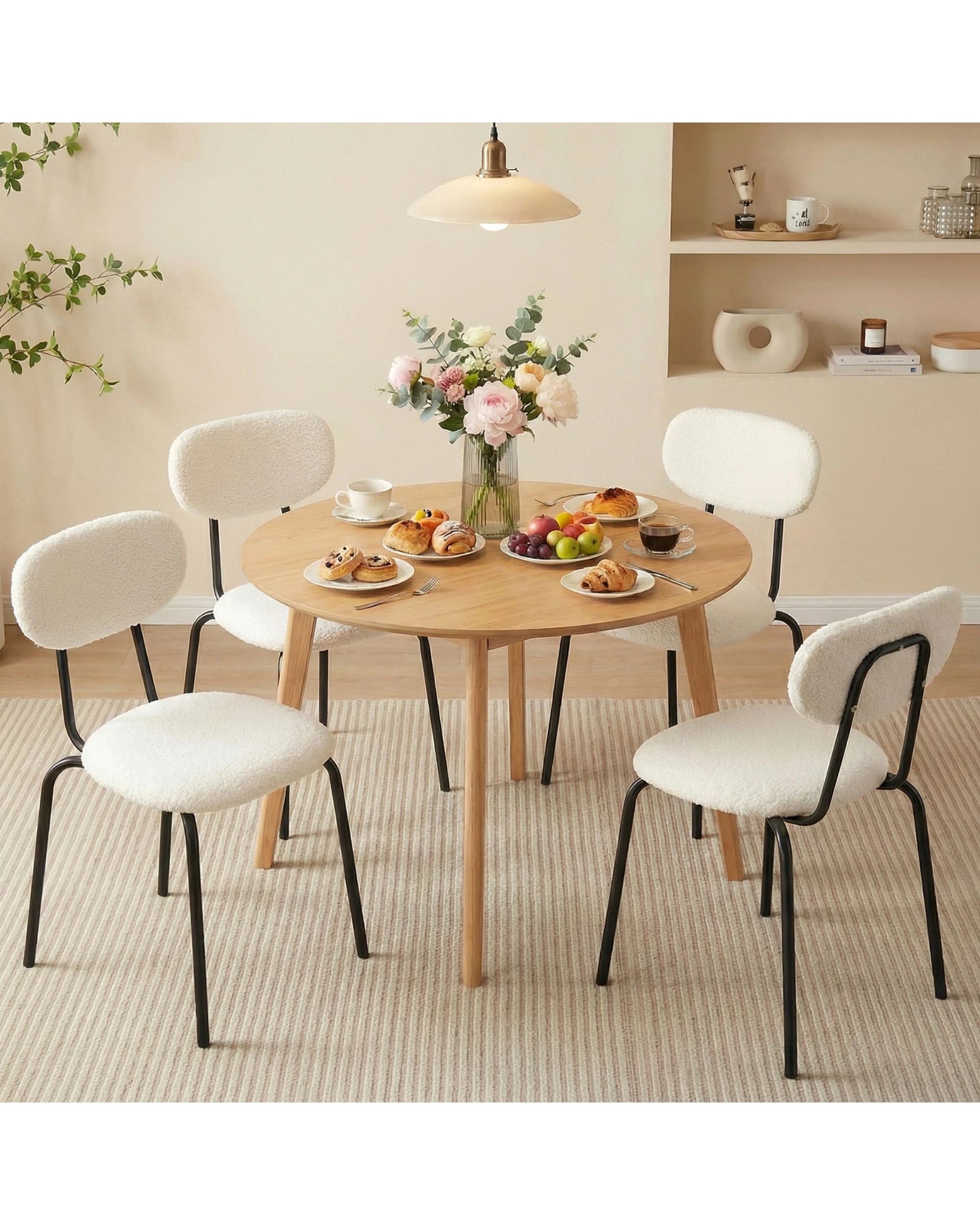 4 Advwin Dining Chairs Set of 6 Round Kitchen Seating - Beige, 4 of 4