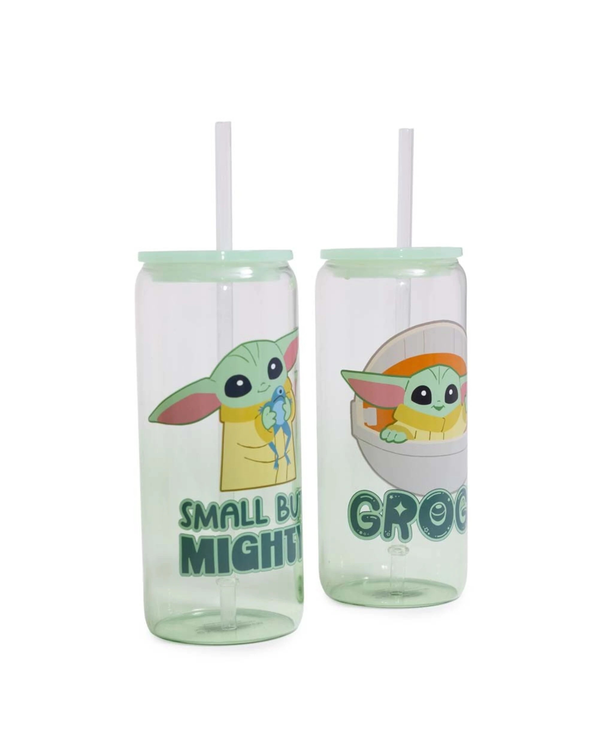 2 Star Wars - The Mandalorian - Grogu Glass Cup with Straw Twin Pack - Green, 2 of 4