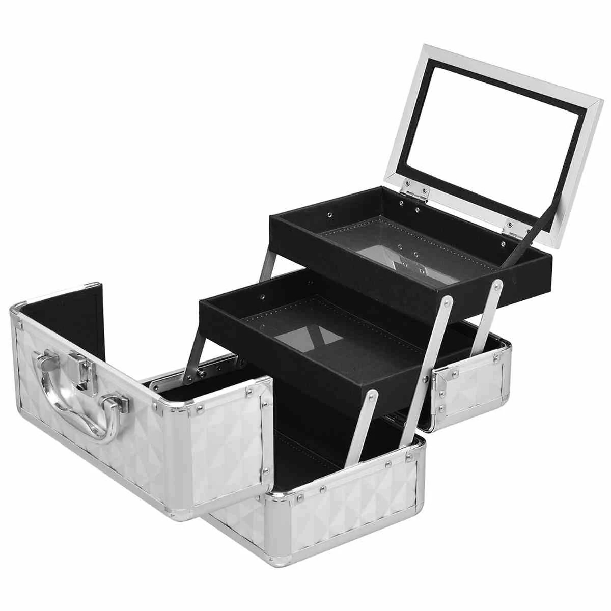 1 Costway Portable Cosmetic Makeup Case Beauty Case Makeup Organiser w/Mirror, 1 of 1