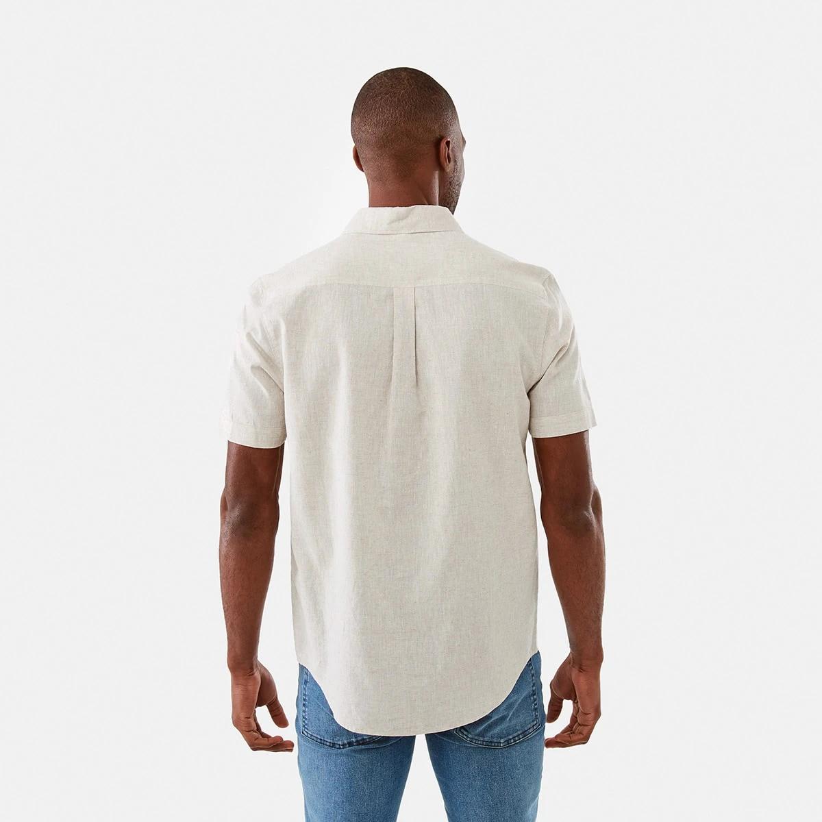 3 Short Sleeve Solid Linen Blend Shirt Bge Ntural, 3 of 6