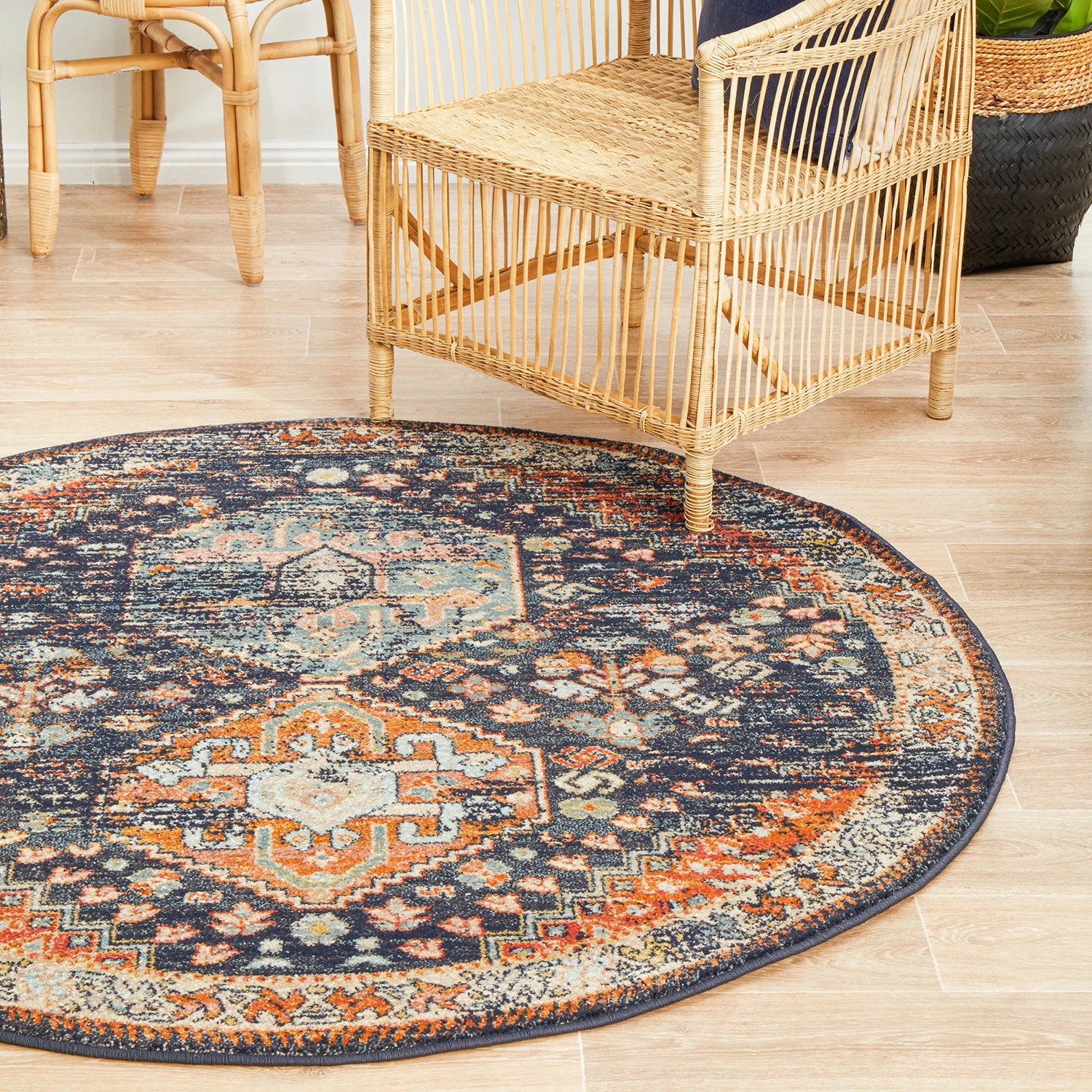 4 Common Ground Rugs Eterna 854 150x150cm - Small Round Power Loomed Pet Friendly Rug - Blue, 4 of 9