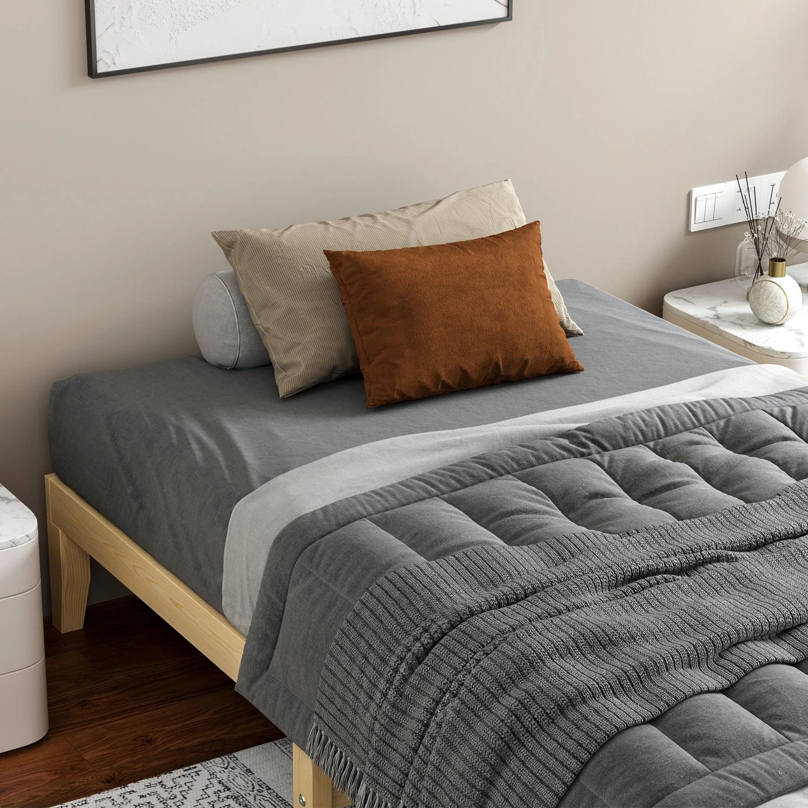 5 Alfordson Bed Frame Wooden Timber Single Size Mattress Base Platform Pramod - Natural, 5 of 10