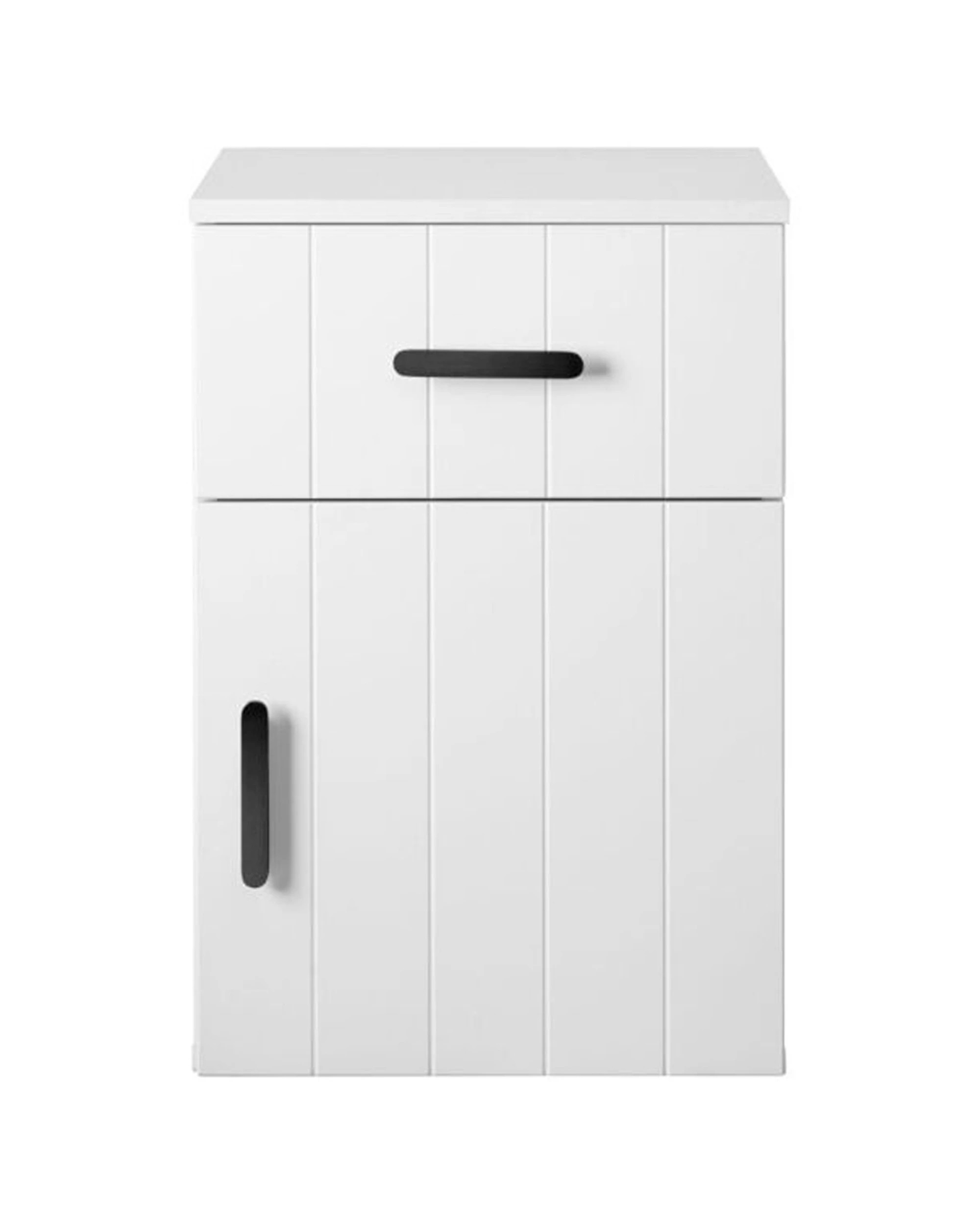 1 European Cabinetry Porto VJ Panel Front Bedside Table Oval Handle - White, 1 of 4