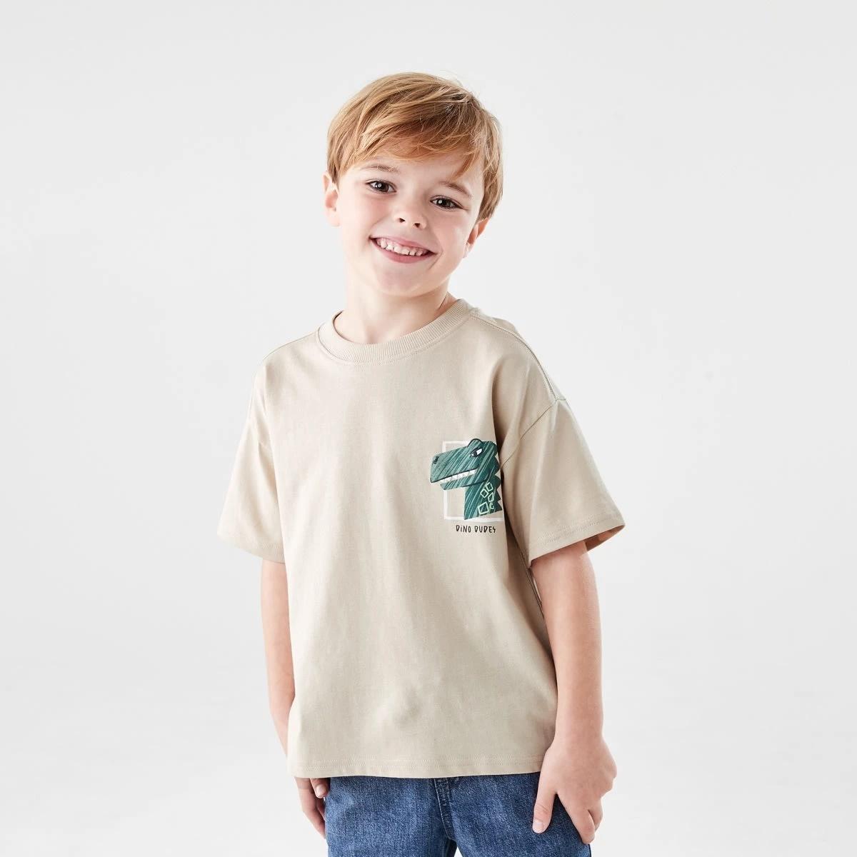 1 Short Sleeve Oversized Print T-shirt DINO DUDES NATURAL ECRU, 1 of 7