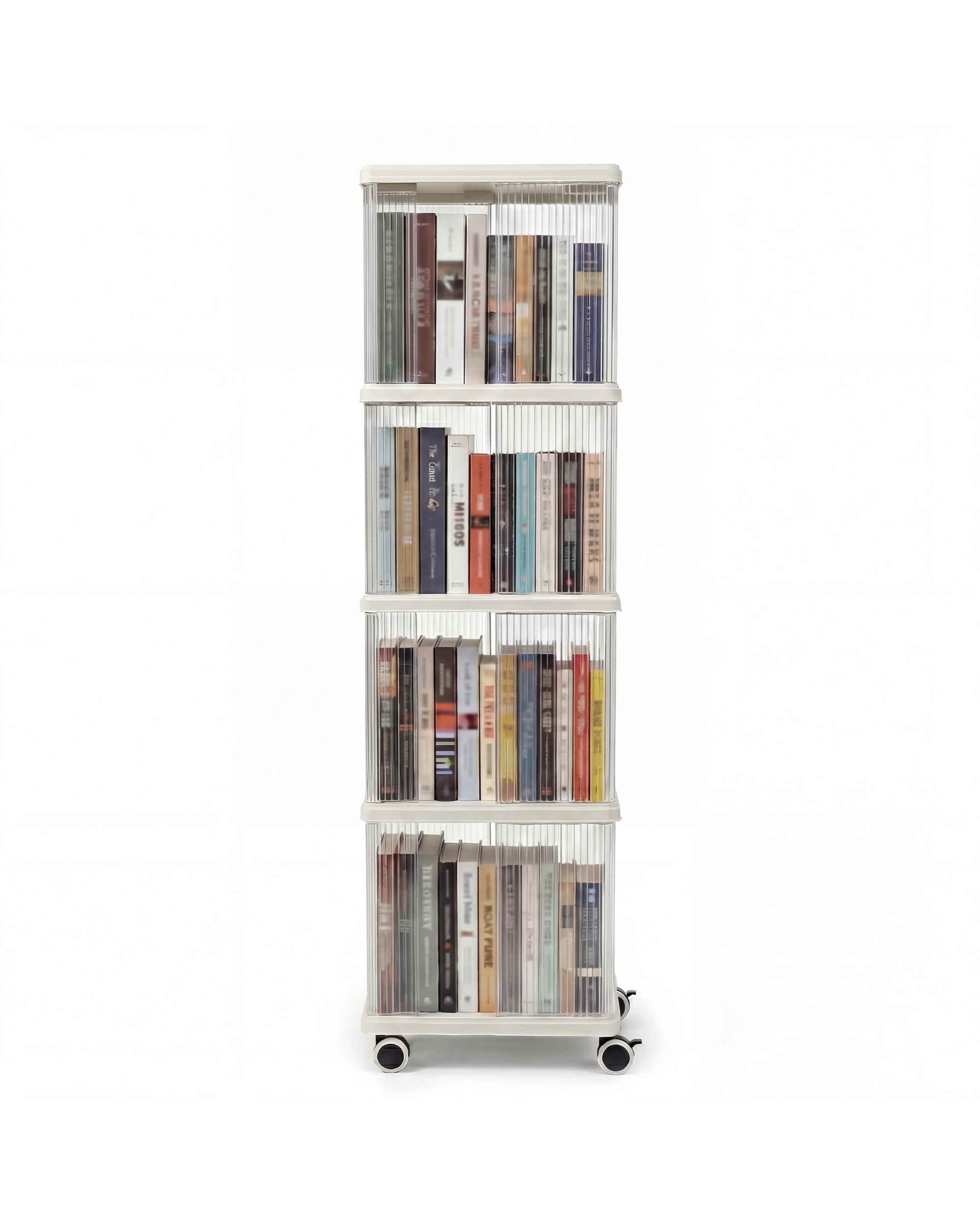 7 Advwin 4-Tier Rolling Bookshelf Display Unit - Beige+Clear, 7 of 8