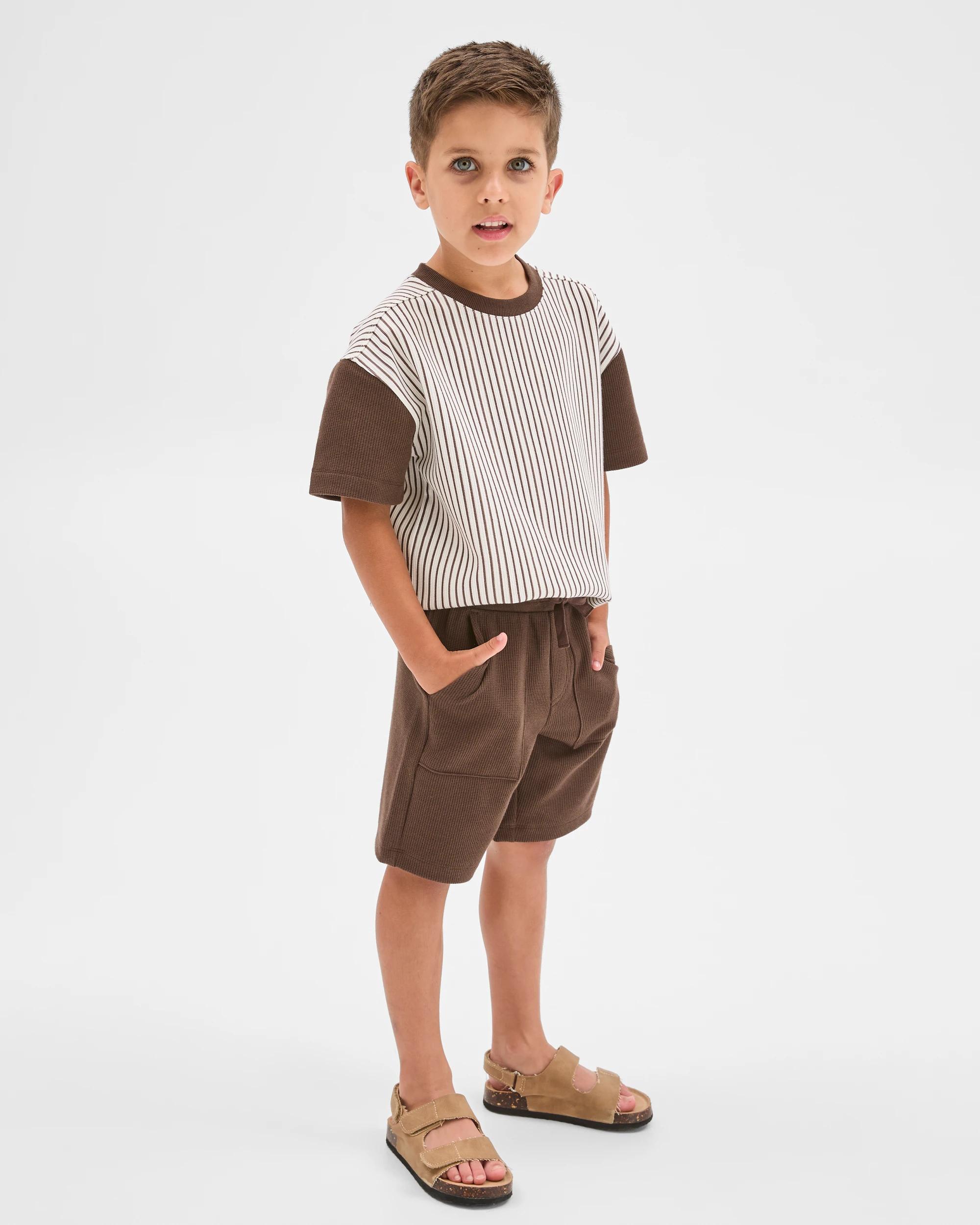 1 Target Kids Waffle T-Shirt and Shorts 2 Piece Set BROWN, 1 of 6