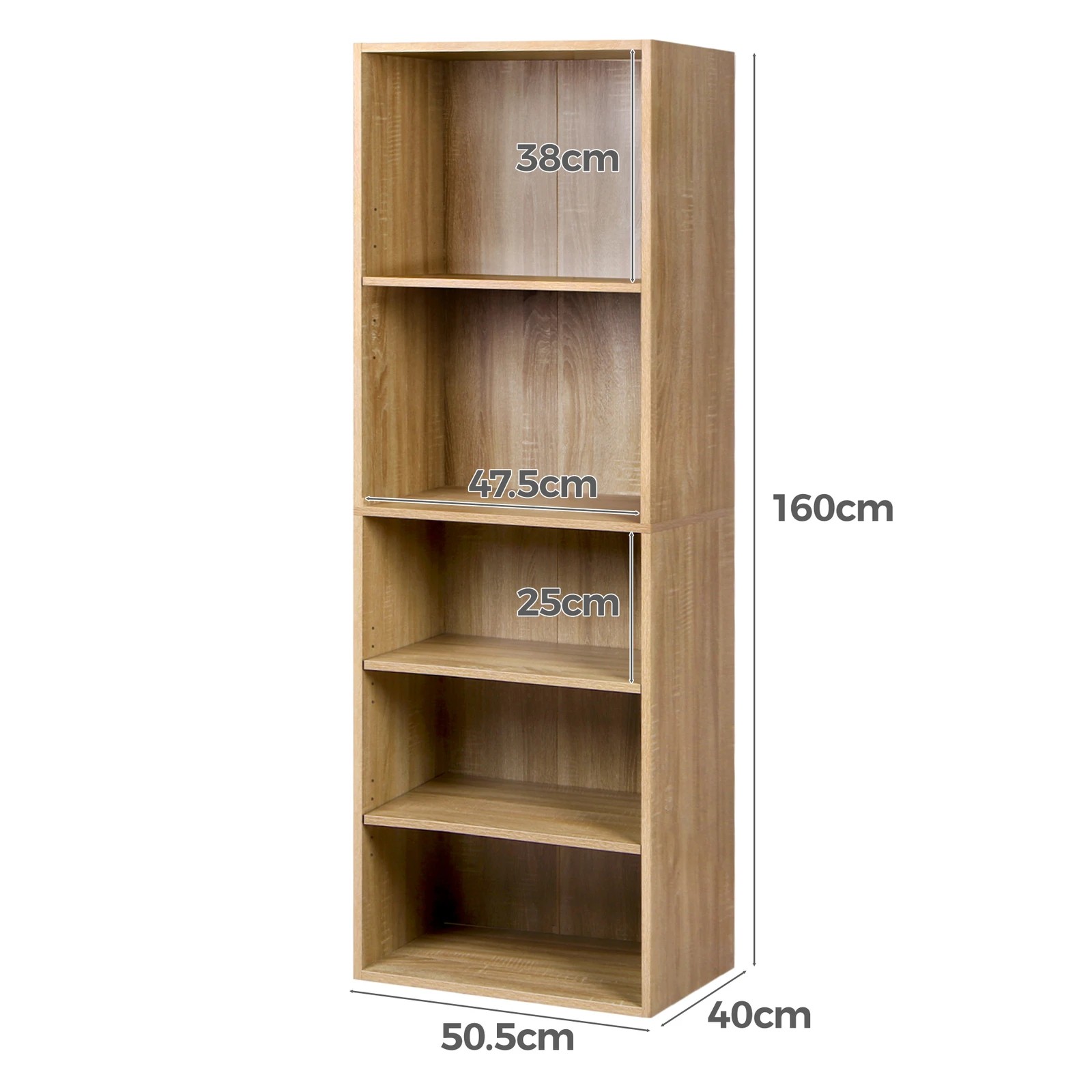 6 Alfordson Office Storage Cabinet 5 Shelves Bookcase Tallboy Bedroom - Oak, 6 of 9