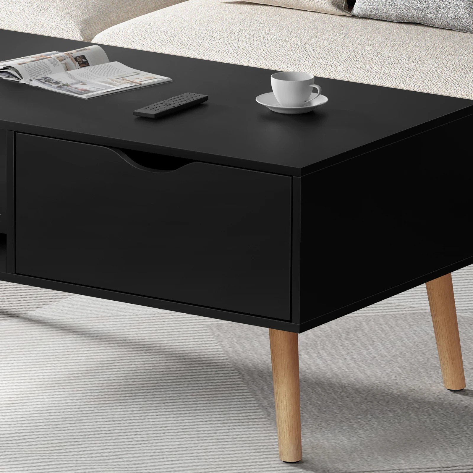6 Alfordson Coffee Table Storage Tables 2 Drawers Shelf Modern Desk - Black, 6 of 10