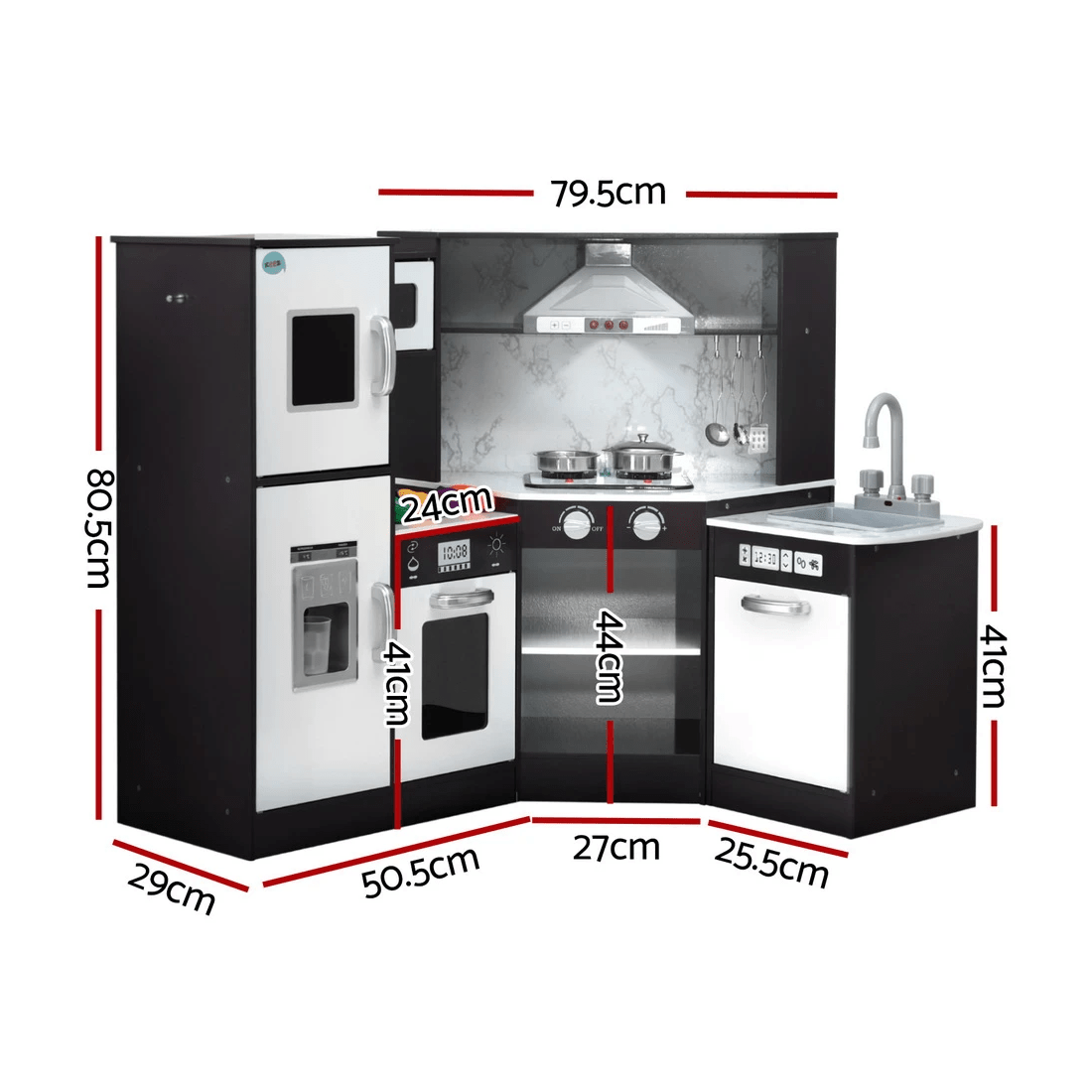 2 Keezi Kids Kitchen Play Set Wooden Pretend Cooking Playset w/Sounds Lights - Black, 2 of 6