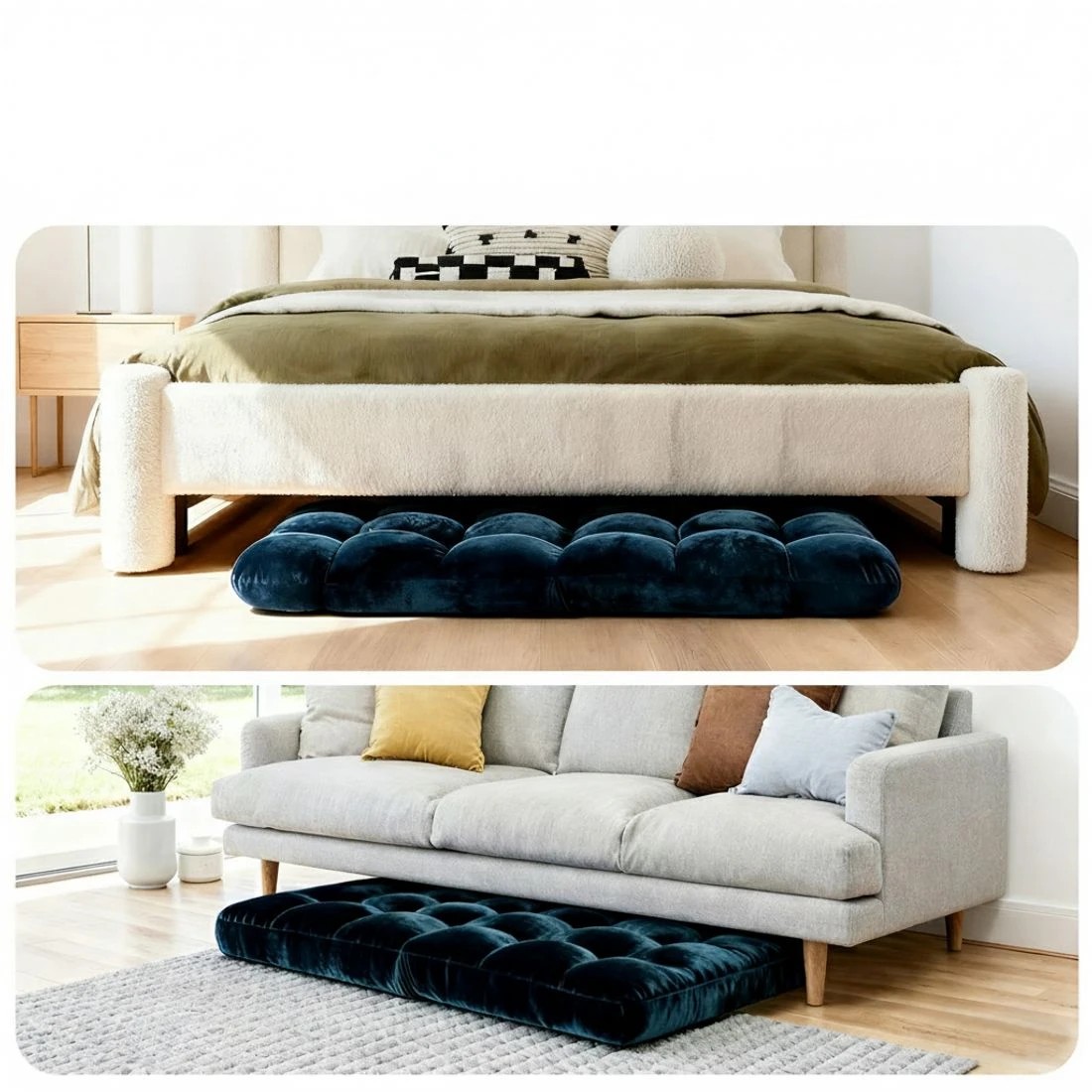 5 Artiss Floor Lounge Sofa Bed Flannel Fabric - Blue, 5 of 6