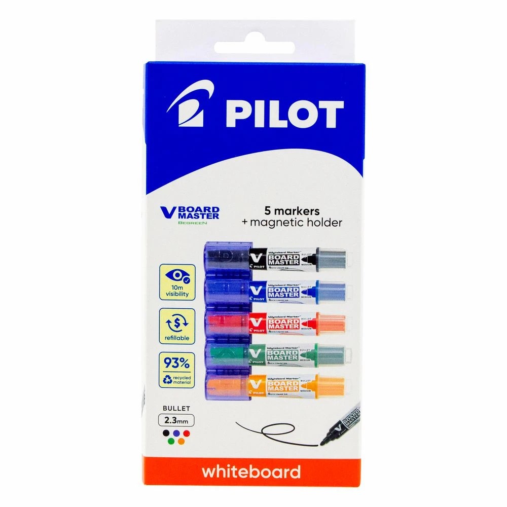1 PILOT V Board Whiteboard Marker Bullet Assorted 5 Pk + Holder, 1 of 8