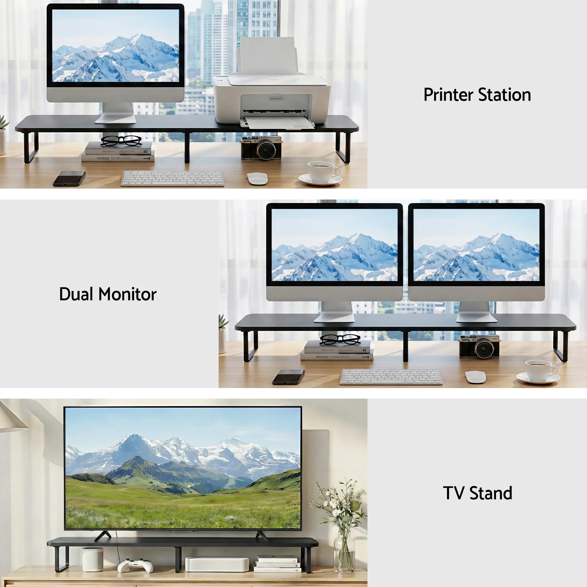 4 Artiss Dual Monitor Stand 100cm Riser Large Laptop Stand Desk Organiser - Black, 4 of 7