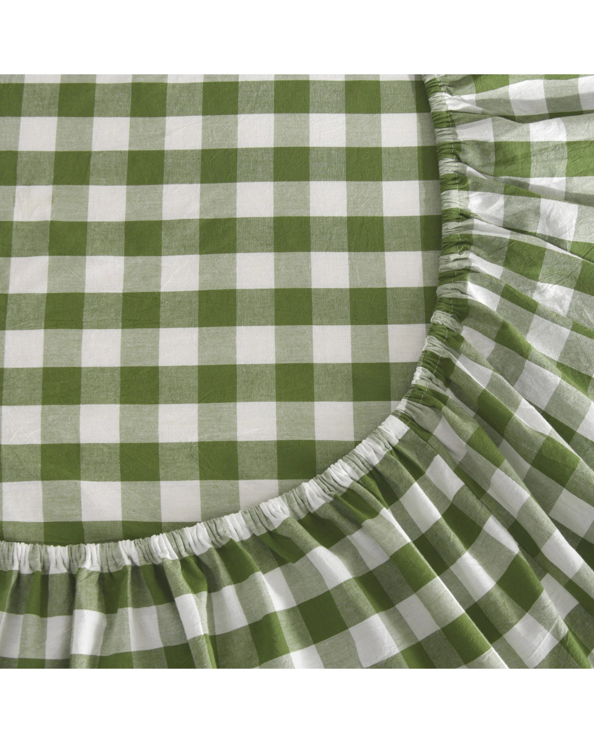 4 Dreamaker Lola Yarn Dyed Washed Cotton Gingham Sheet Set - Queen Bed - Olive, 4 of 7