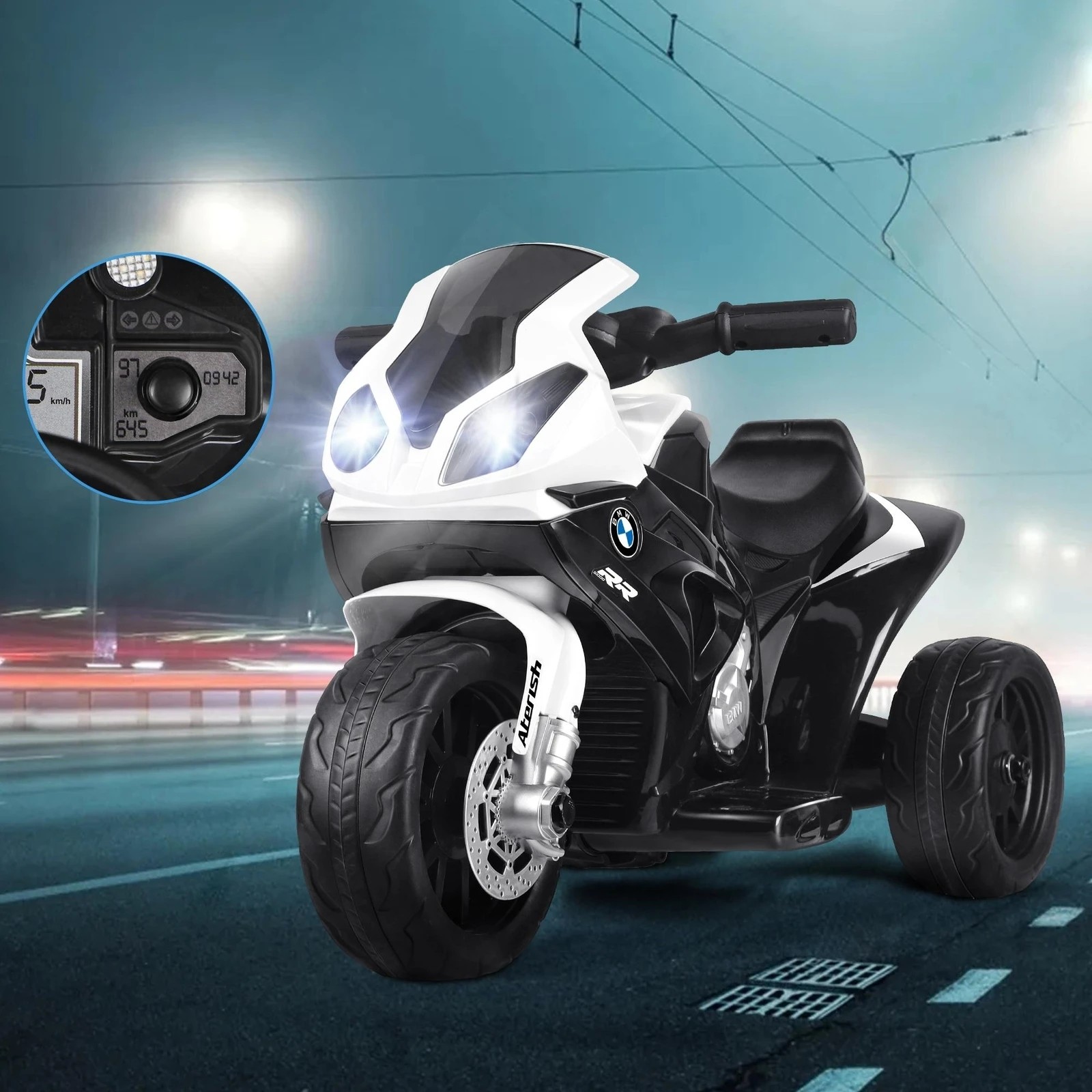3 BMW Kids Ride On Car Motorbike S1000RR Licensed Electric Toys Police Bike - White Black, 3 of 8