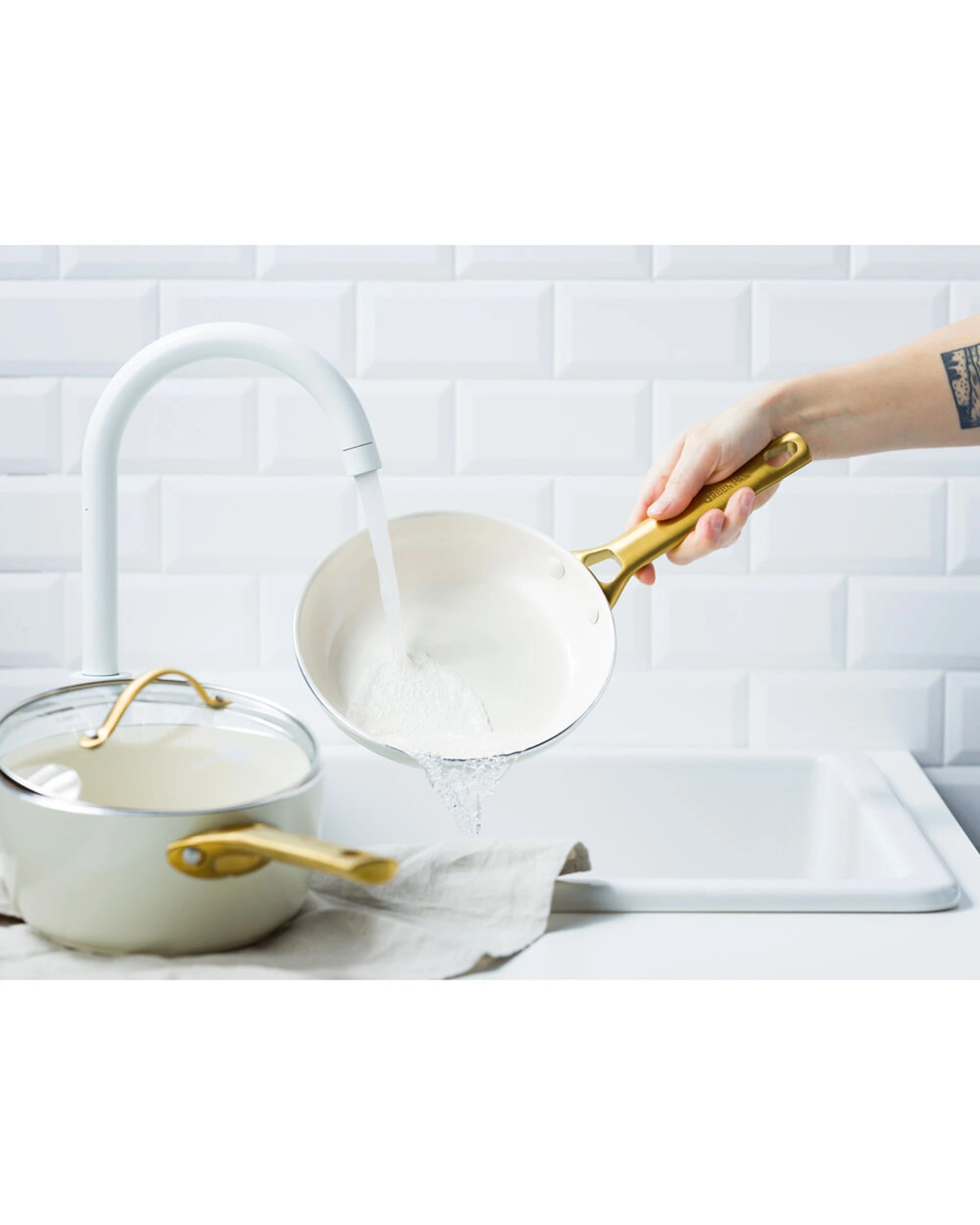 4 Greenpan 14pc Padova Set Ceramic Coating Non-Stick Cooking Pans - White, 4 of 6