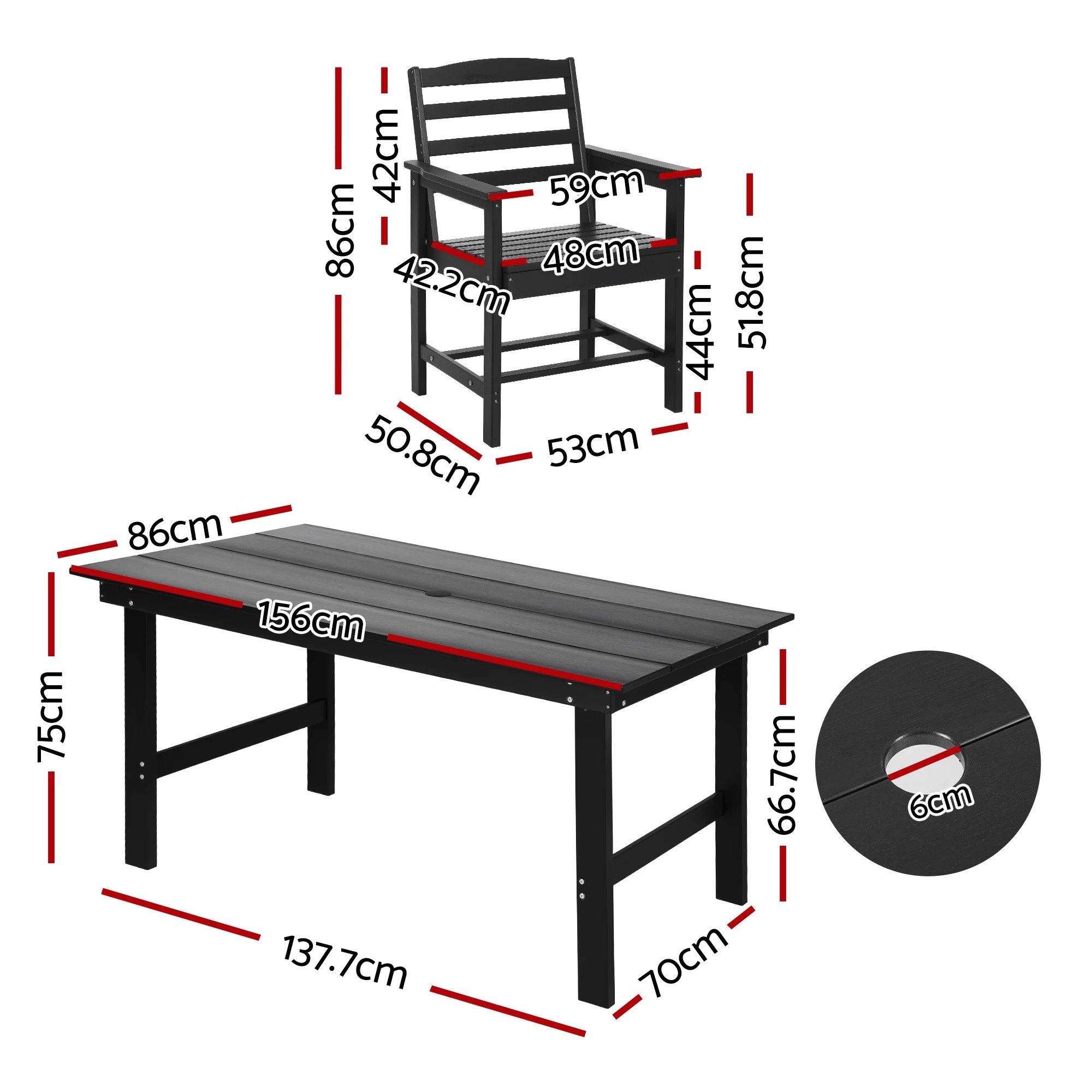 4 Gardeon 7 Piece Outdoor Dining Set Patio HDPE Table and Chairs Garden Furniture - Black, 4 of 10