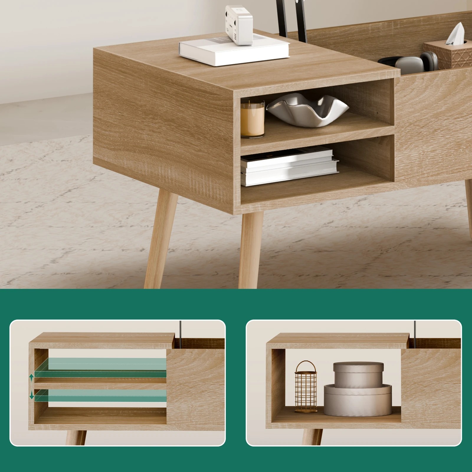 6 Alfordson Coffee Table 2-in-1 Lift Up Hidden Storage Wood, 6 of 10
