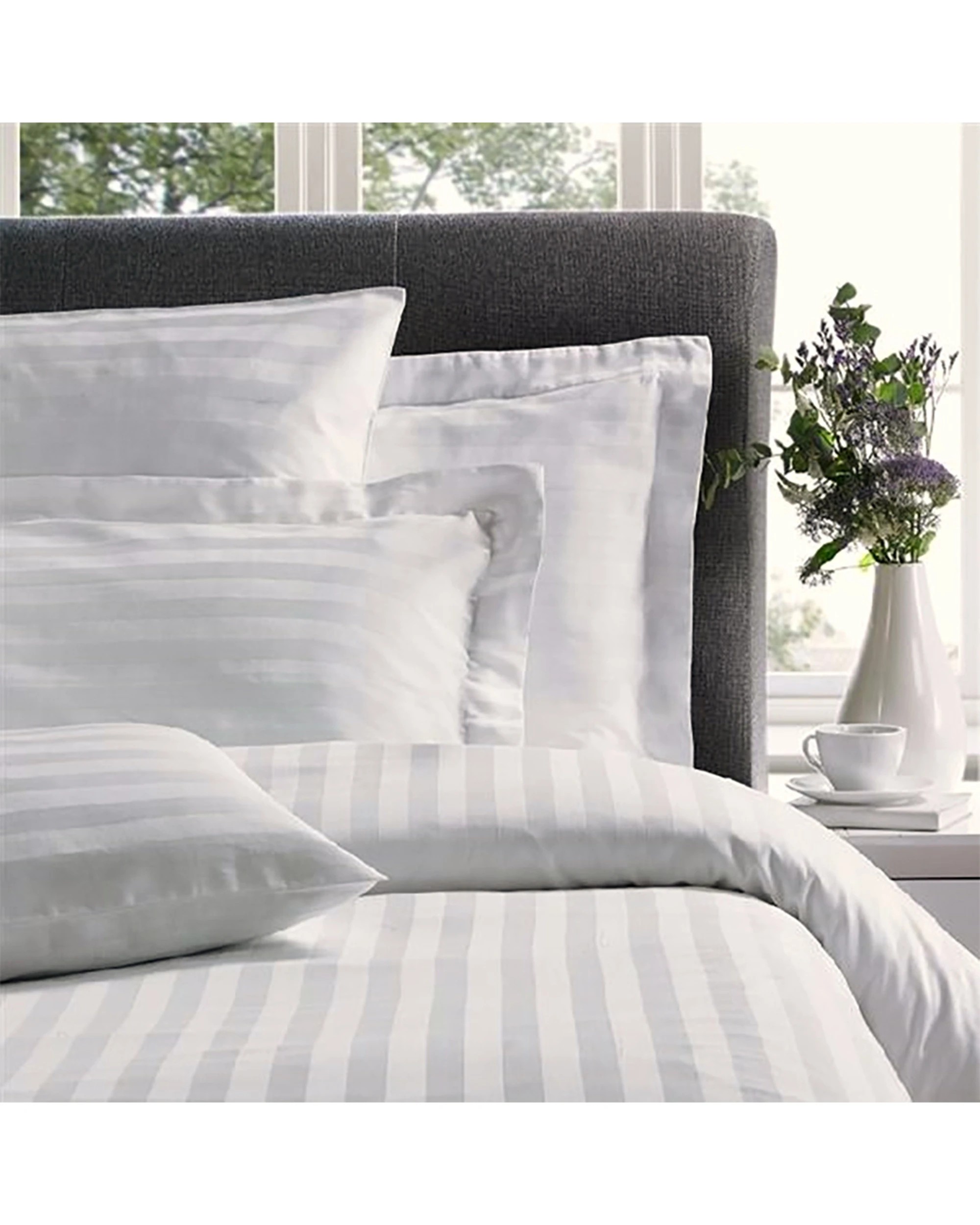 3 Jason Commercial Satin Stripe Pillow Case Tailored 2PK 65x65cm - White, 3 of 3