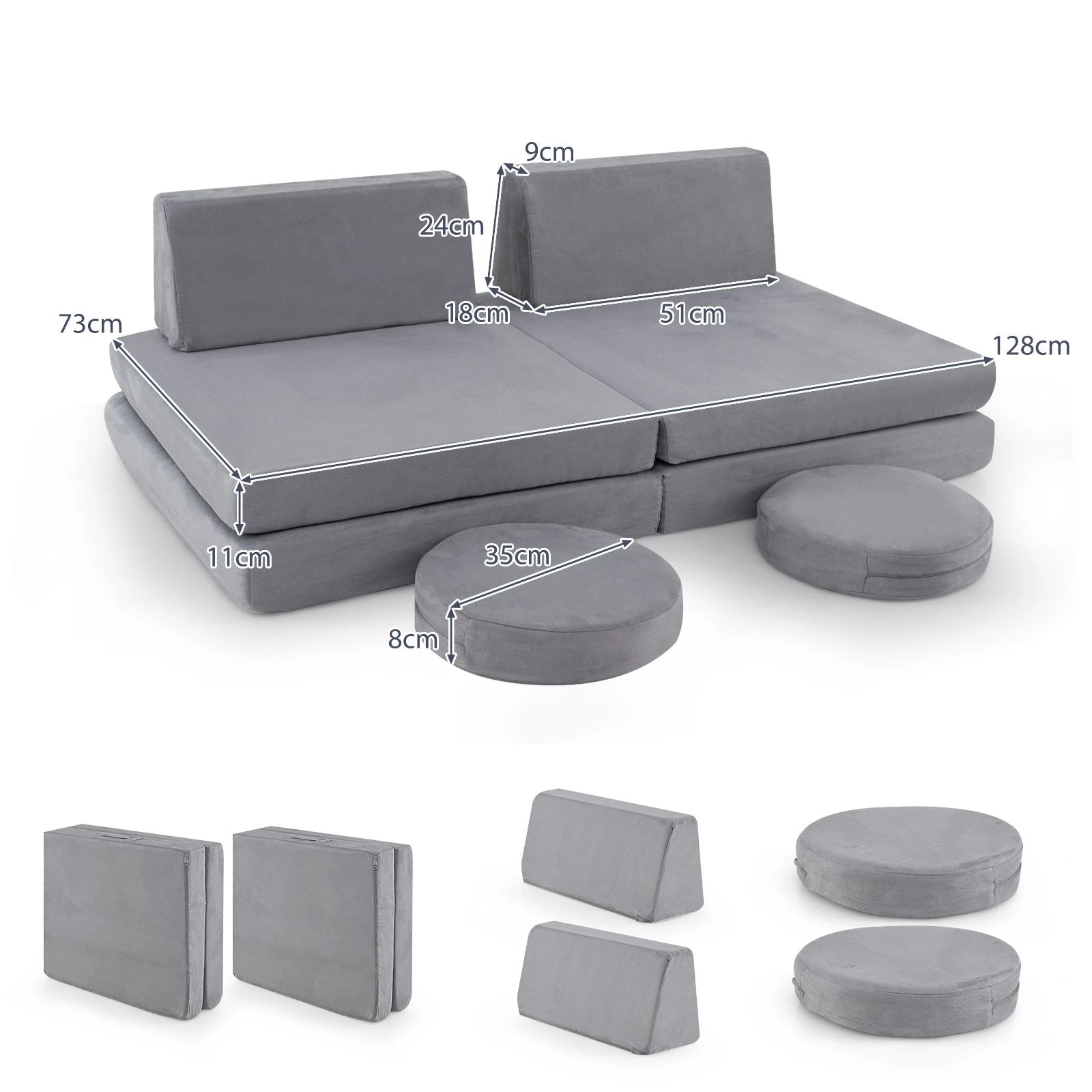 2 Costway 6PCS Modular Play Sofa Kids Foam Couch Grey, 2 of 3
