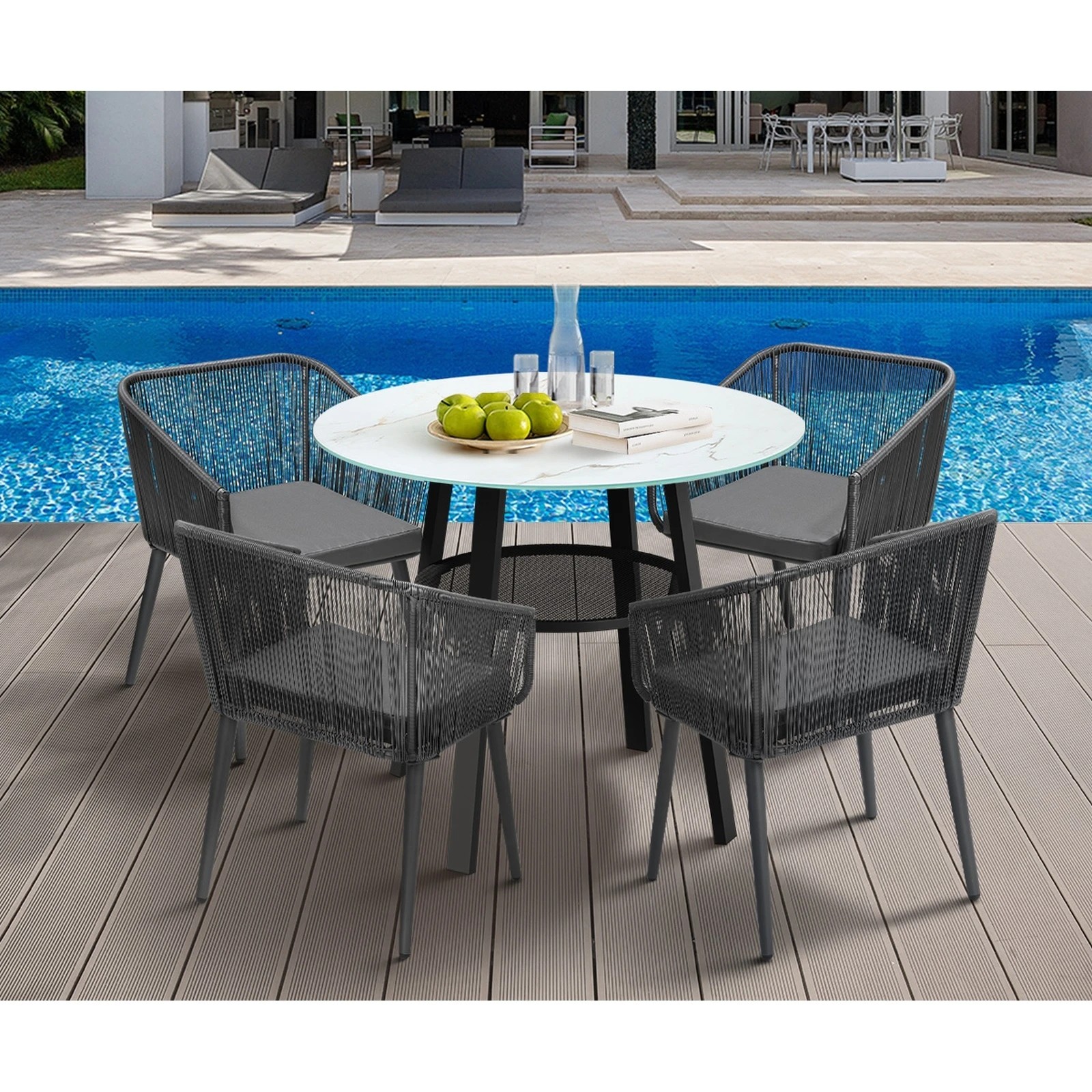 4 Livsip 5pcs Outdoor Dining Setting Marble-style Table Patio Furniture Bistro Set - Multi, 4 of 9