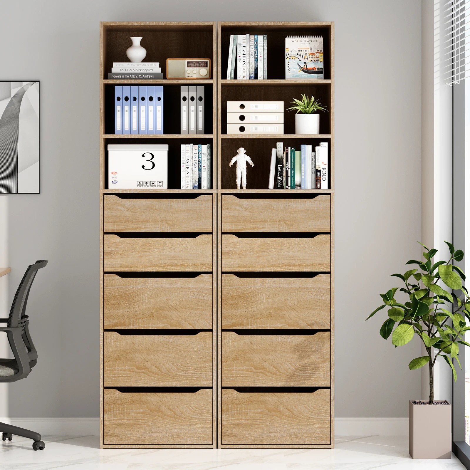 3 Alfordson Chest of 5 Drawers Office Storage Cabinet Tallboy Bedroom - Oak, 3 of 10